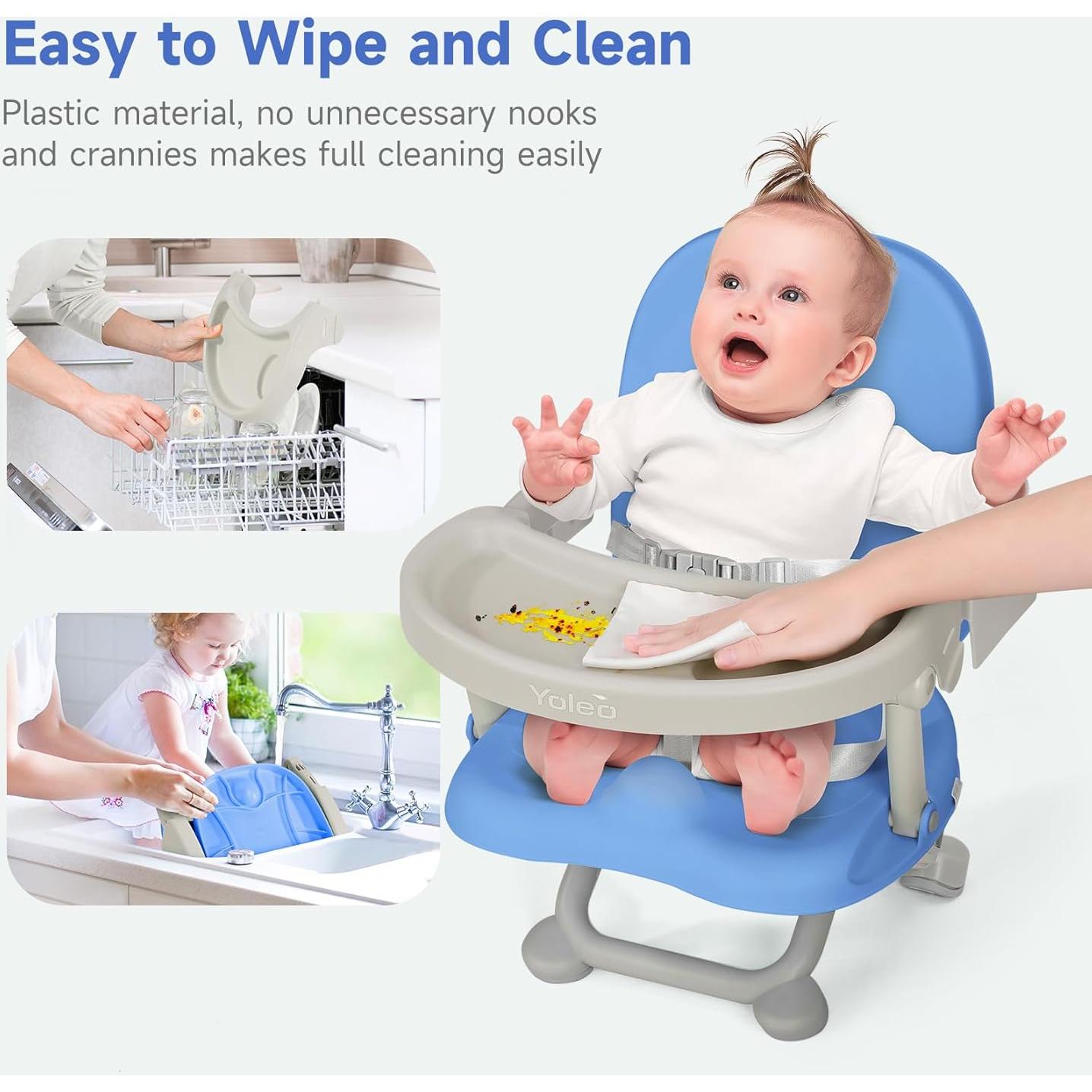 Silla Alta Plegable para Bebé YOLEO, Asiento Elevador Ajustable