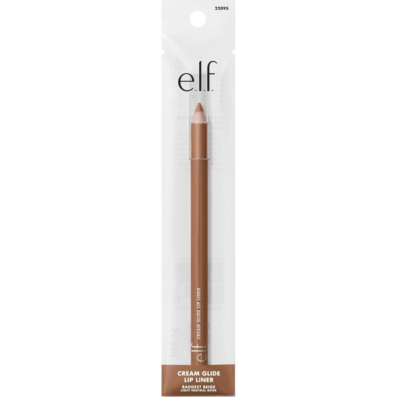 e.l.f. Cream Glide Lip Liner, Highly-Pigmented Pencil For Shaping & Sculpting Lips, Semi-Matte Finish, Vegan & Cruelty-Free, Baddest Beige