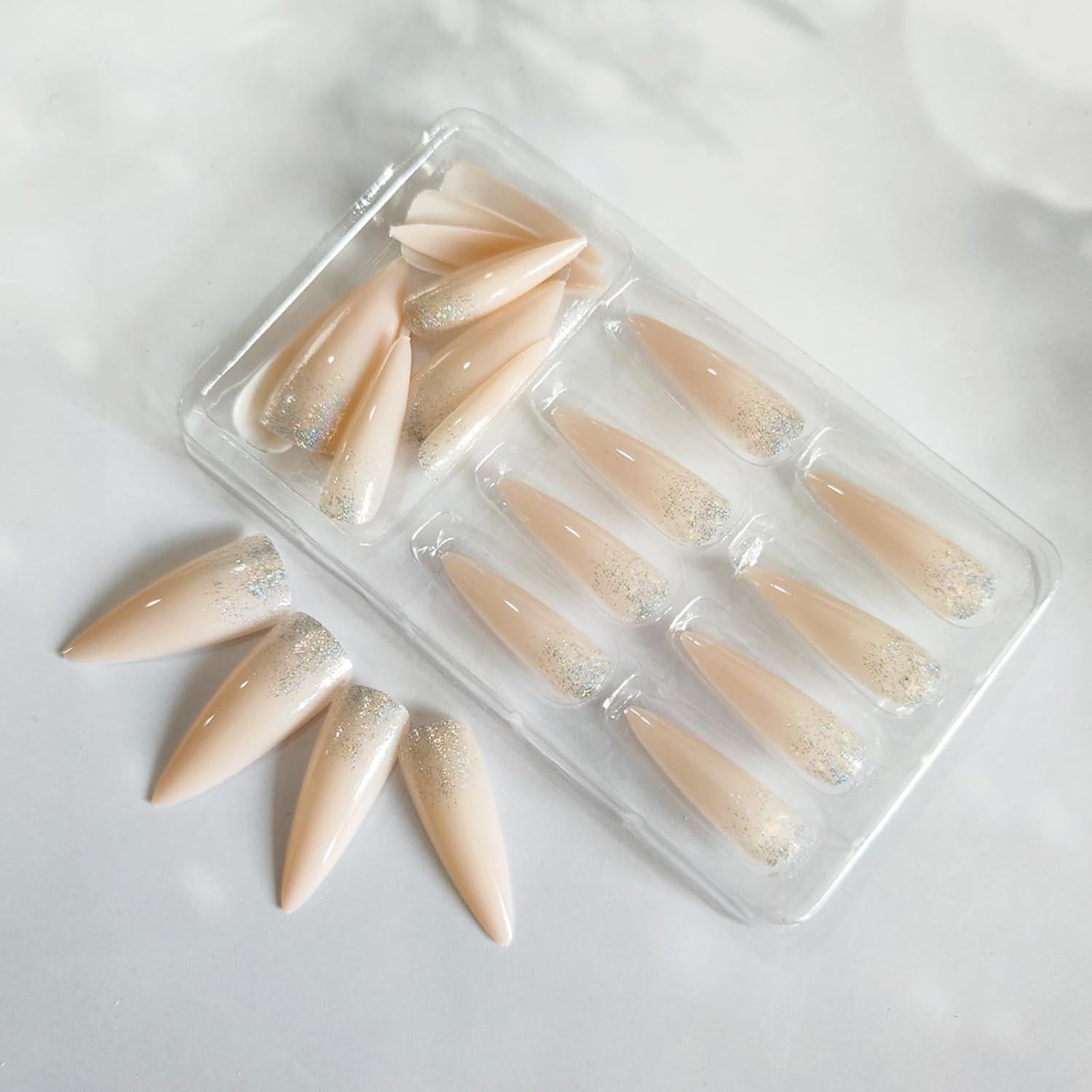 Uñas Postizas Stiletto GCSQW 24 Pcs Brillo Blanco Lechoso