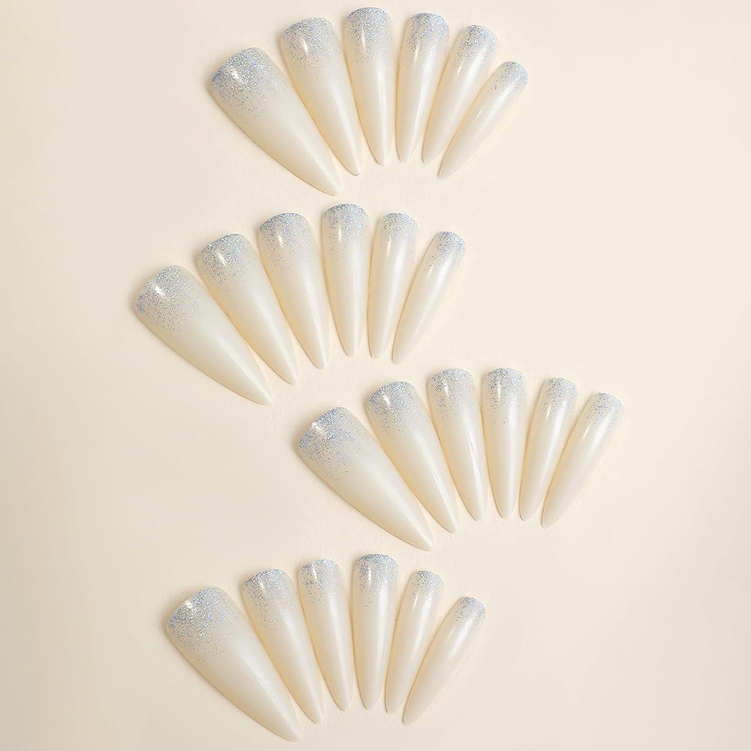 Uñas Postizas Stiletto GCSQW 24 Pcs Brillo Blanco Lechoso