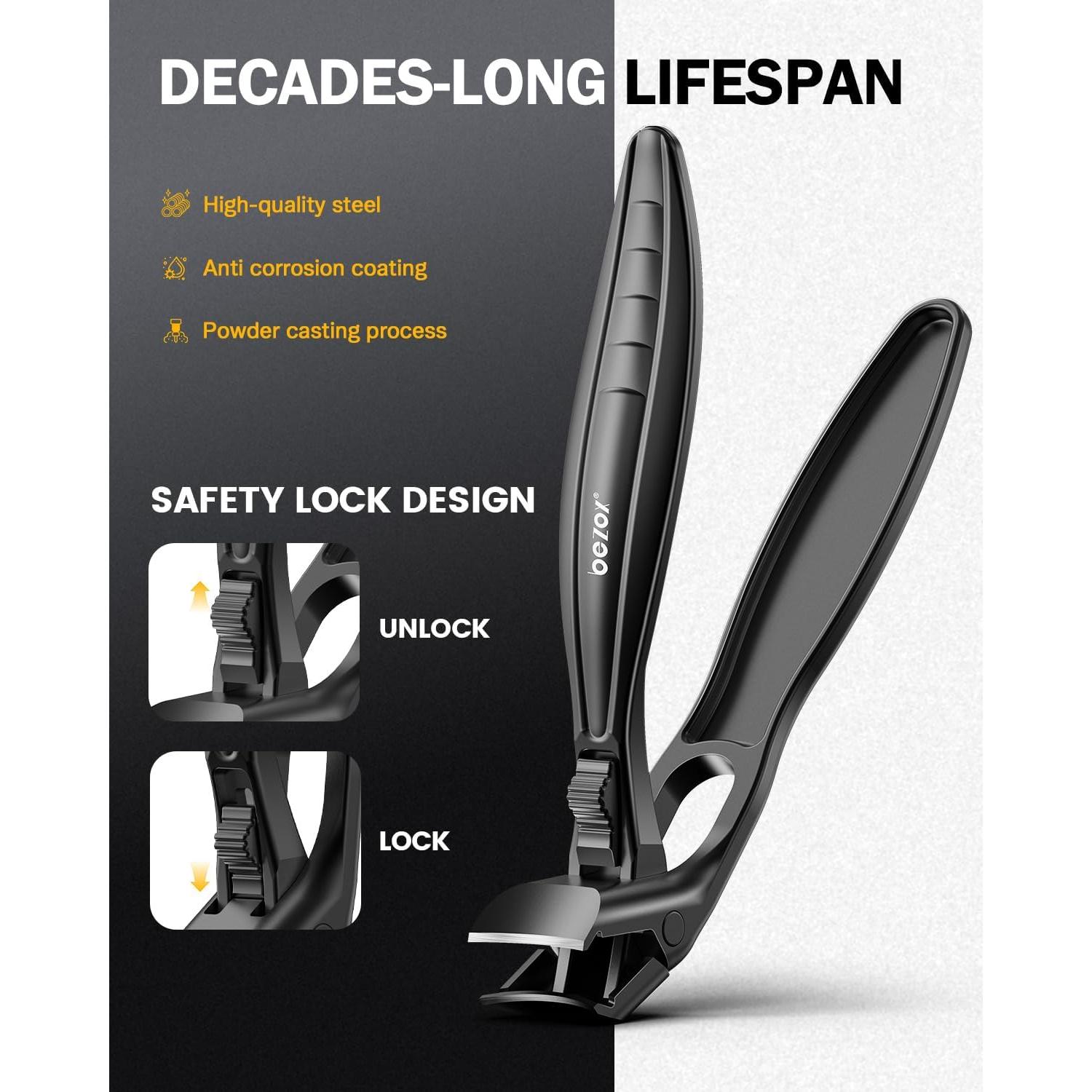 Cortauñas BEZOX Ergonómico para Uñas Gruesas - Negro