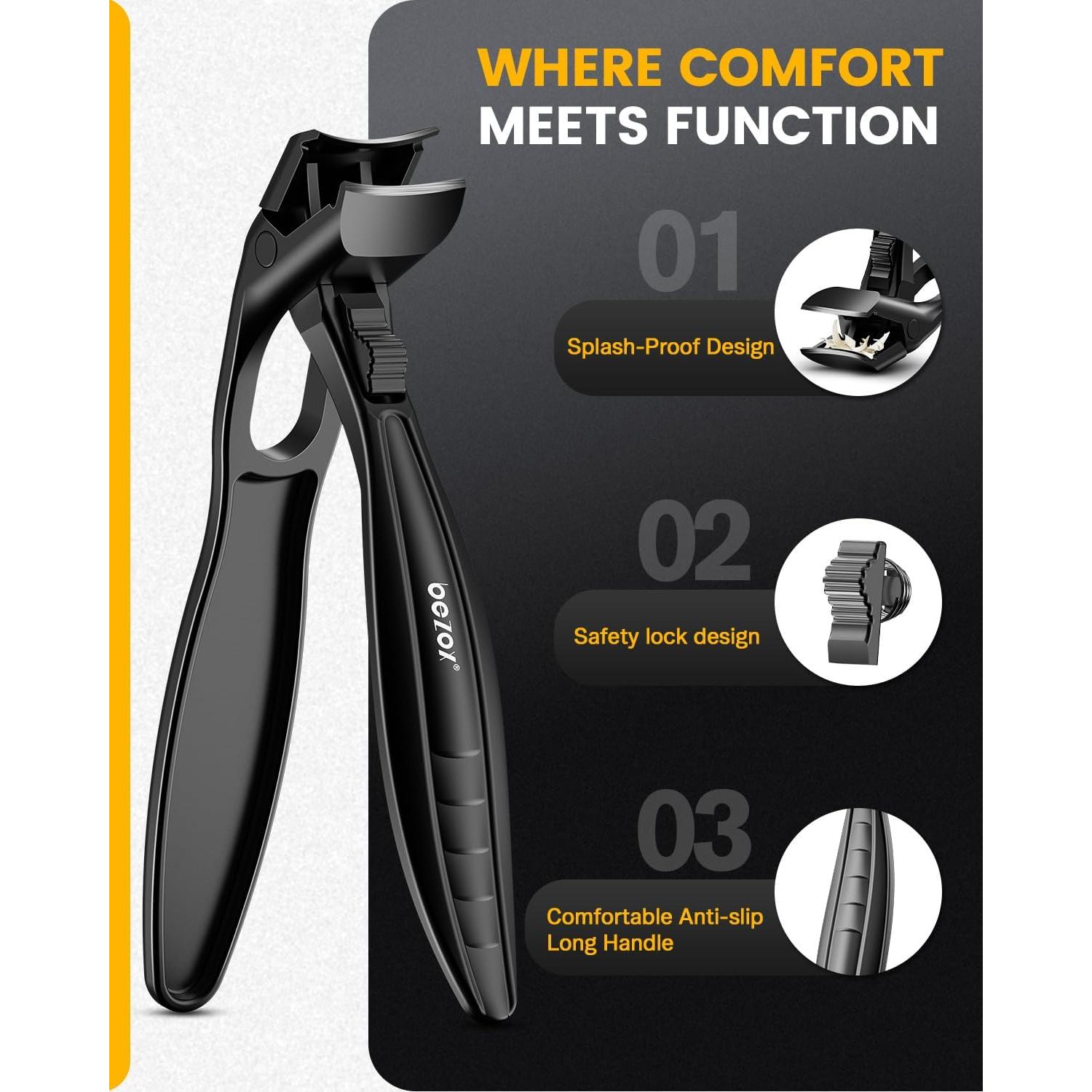 Cortauñas BEZOX Ergonómico para Uñas Gruesas - Negro