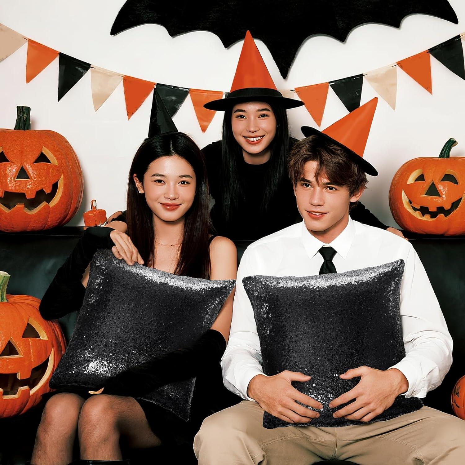 Funda de Almohada Decorativa Belleza Eterna 18x18 cm - 2 Pzas Lentejuelas Negras