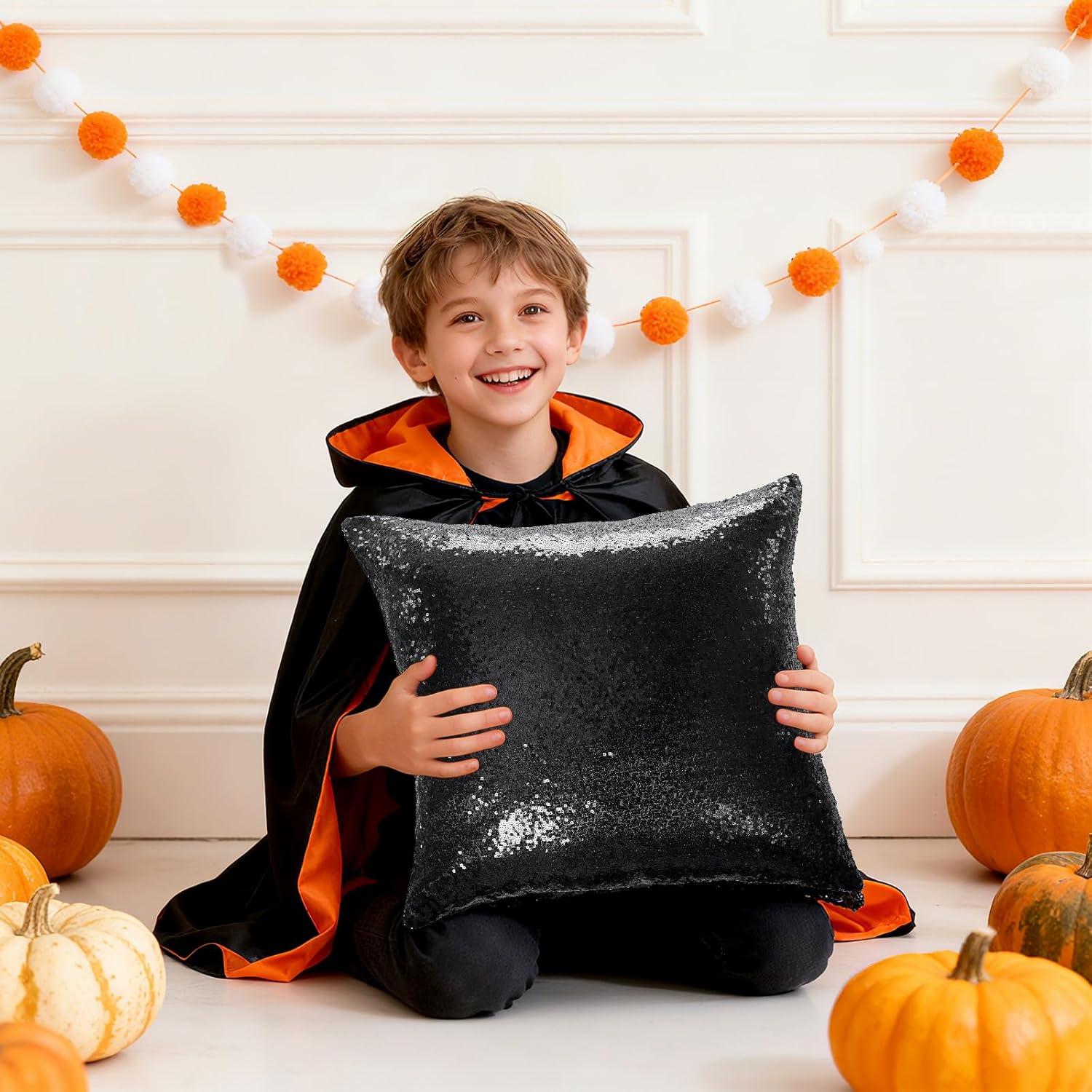 Funda de Almohada Decorativa Belleza Eterna 18x18 cm - 2 Pzas Lentejuelas Negras