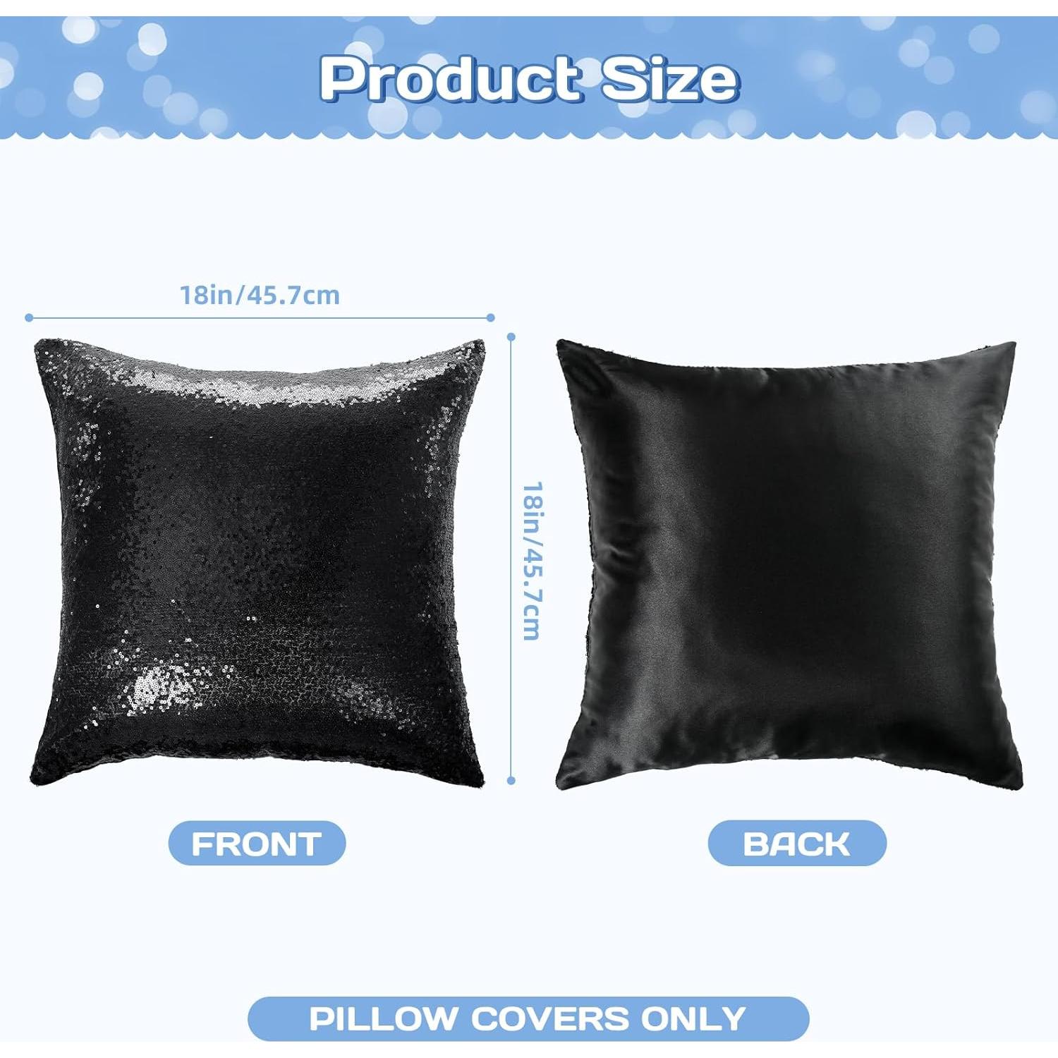 Funda de Almohada Decorativa Belleza Eterna 18x18 cm - 2 Pzas Lentejuelas Negras