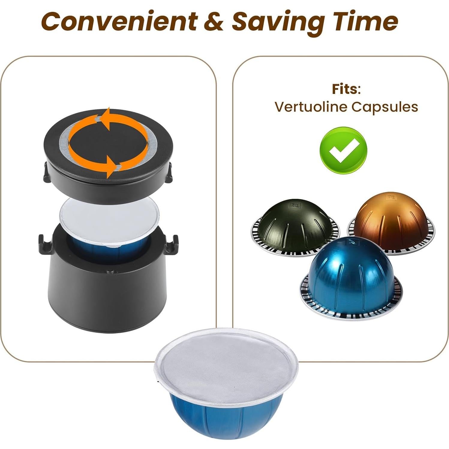 Kit de Cápsulas Reutilizables Nespresso Vertuo YEOSEN con 100 Tapas