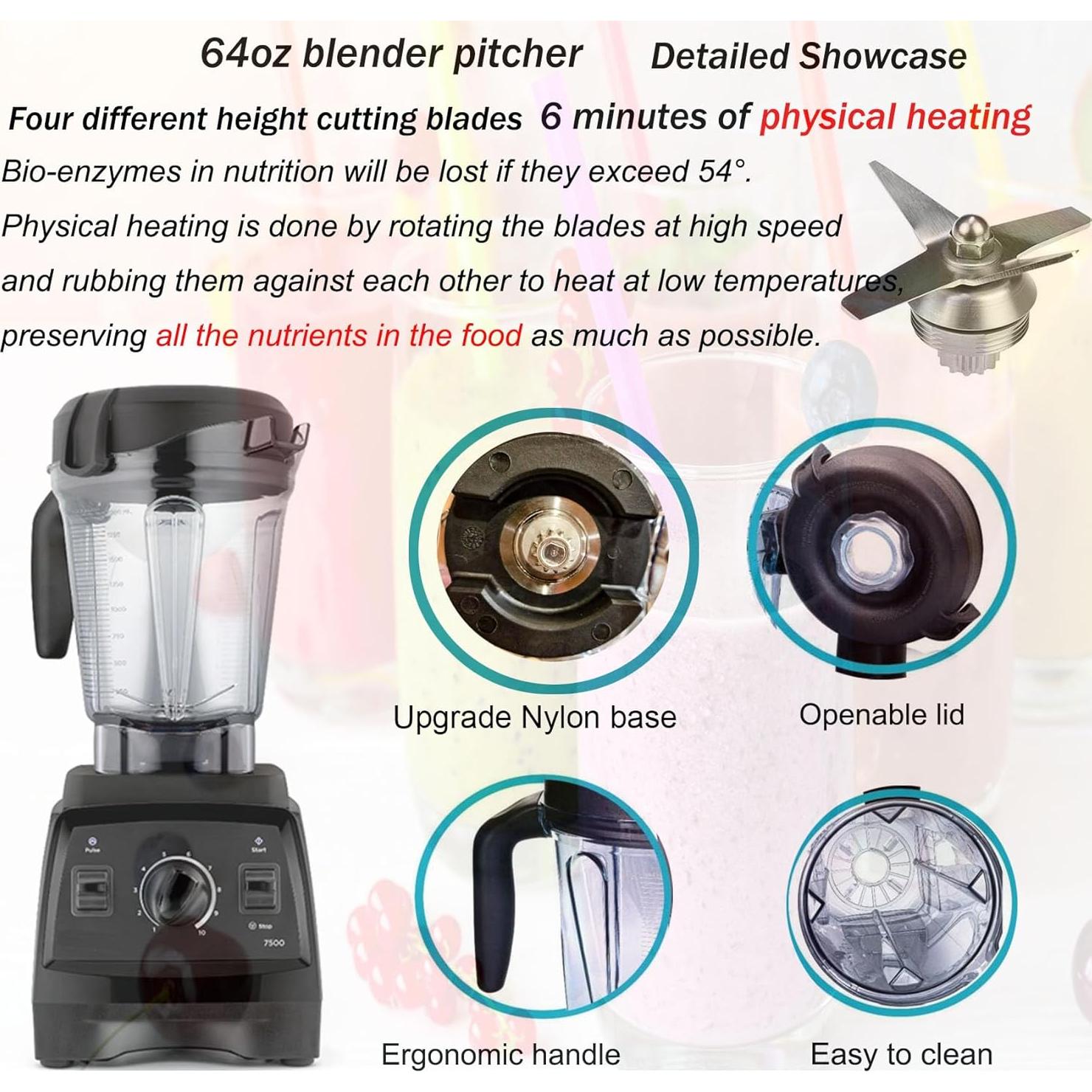 Jarra de licuadora 1.81L Fxsmgdy perfil bajo compatible Vitamix