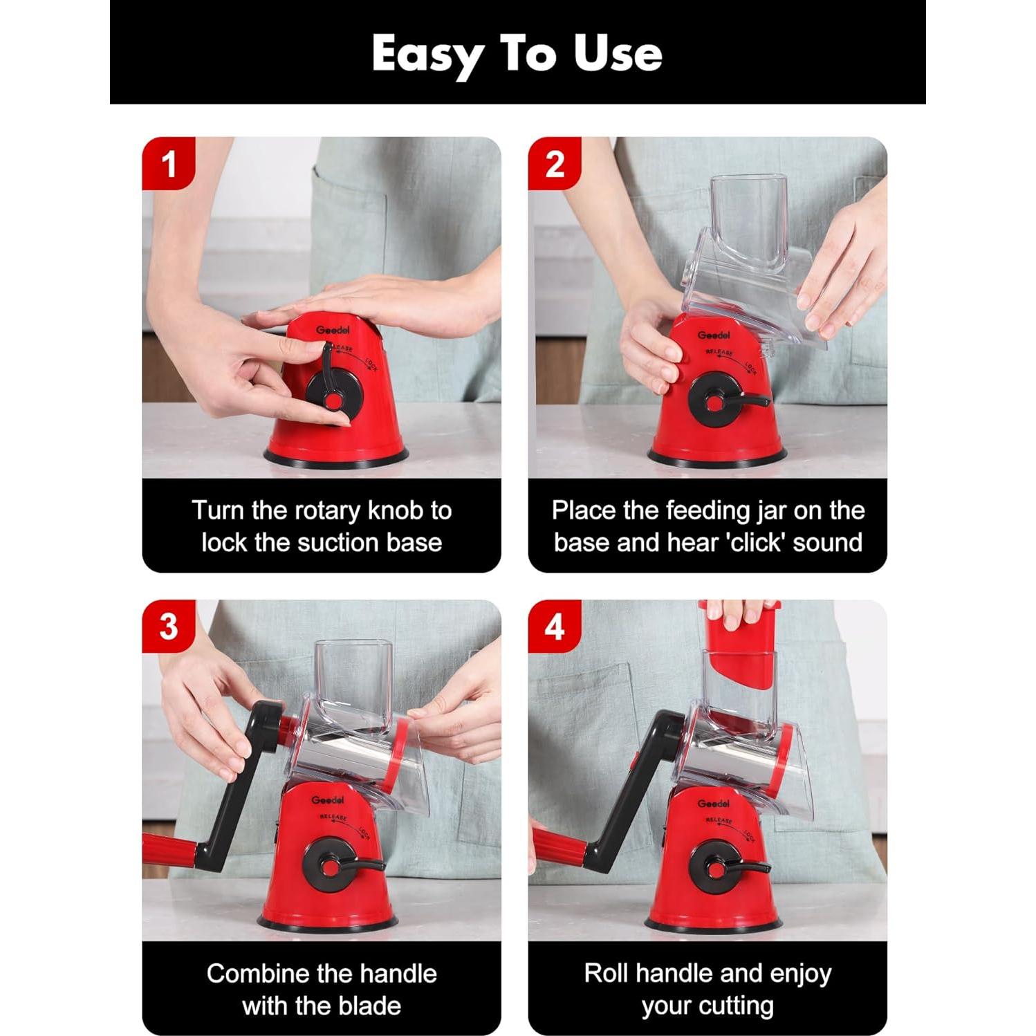 Rallador de Queso Rotatorio Geedel PS-336A5N con 5 Cuchillas