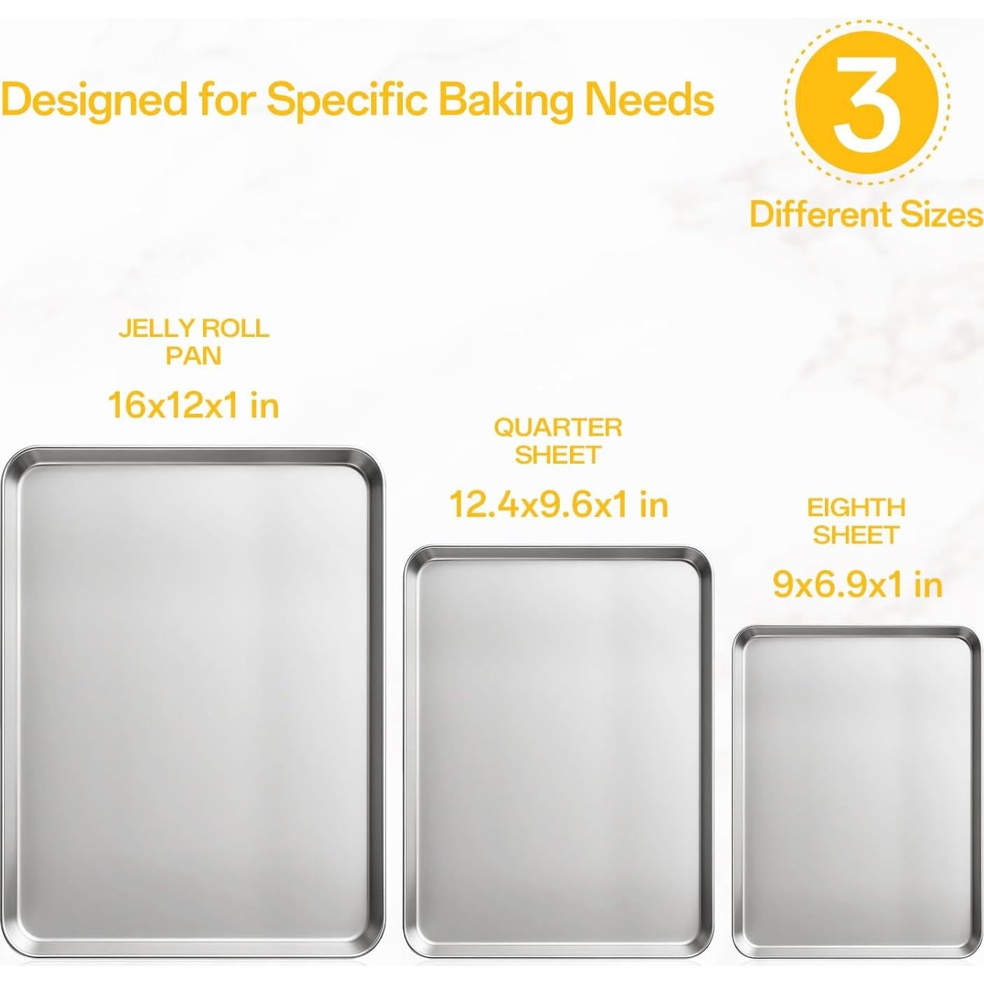Juego de bandejas para hornear Ohtomber 3 piezas acero inoxidable
