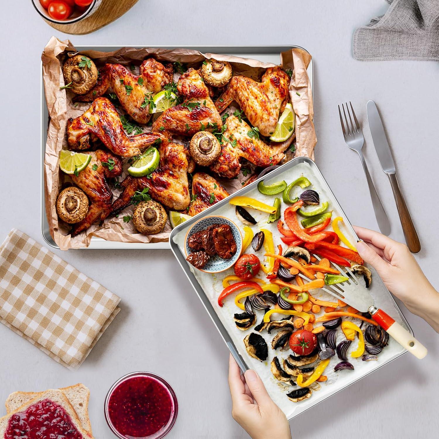 Juego de bandejas para hornear Ohtomber 3 piezas acero inoxidable