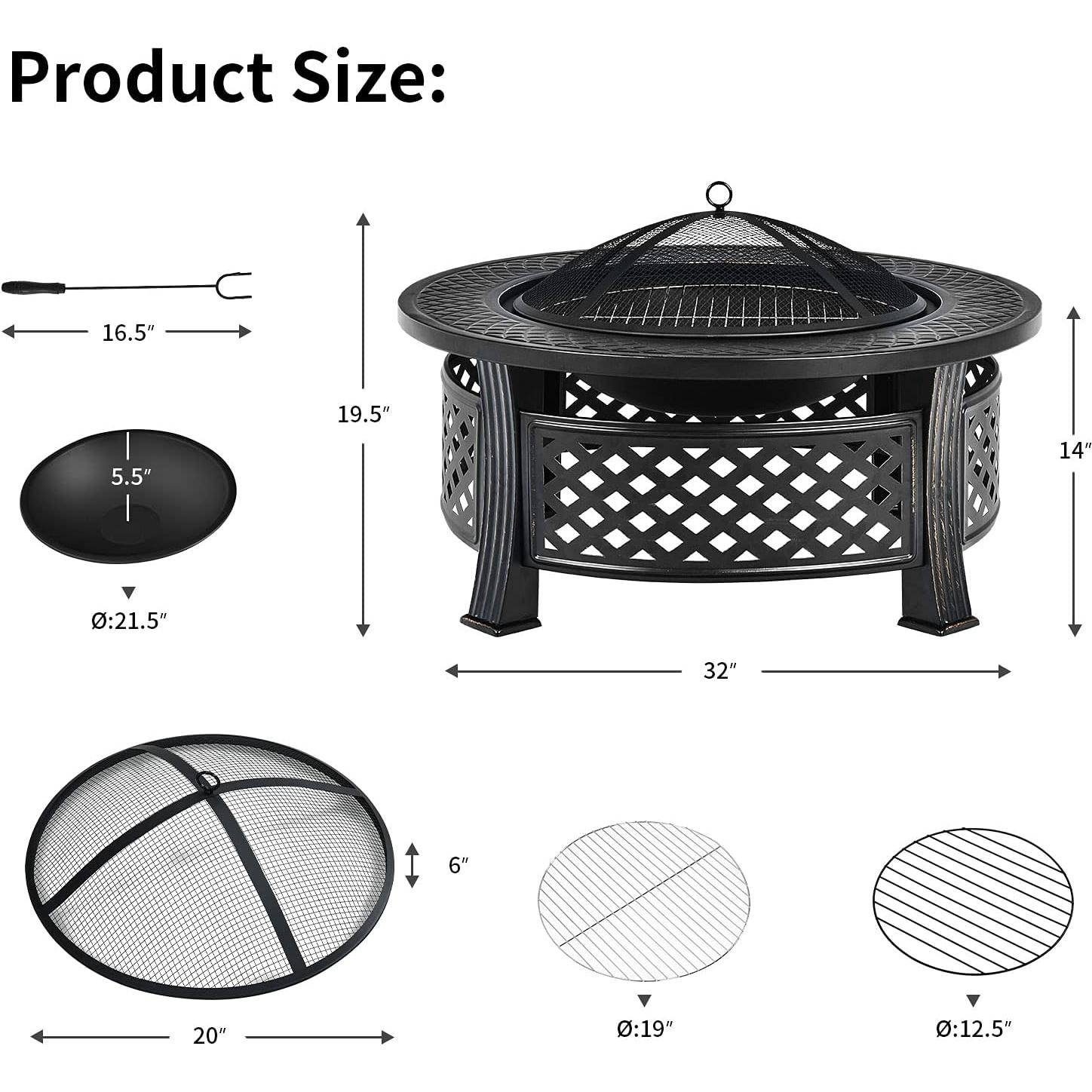 Hoguera Multifuncional Giantex 81 cm Redonda Metal Negra
