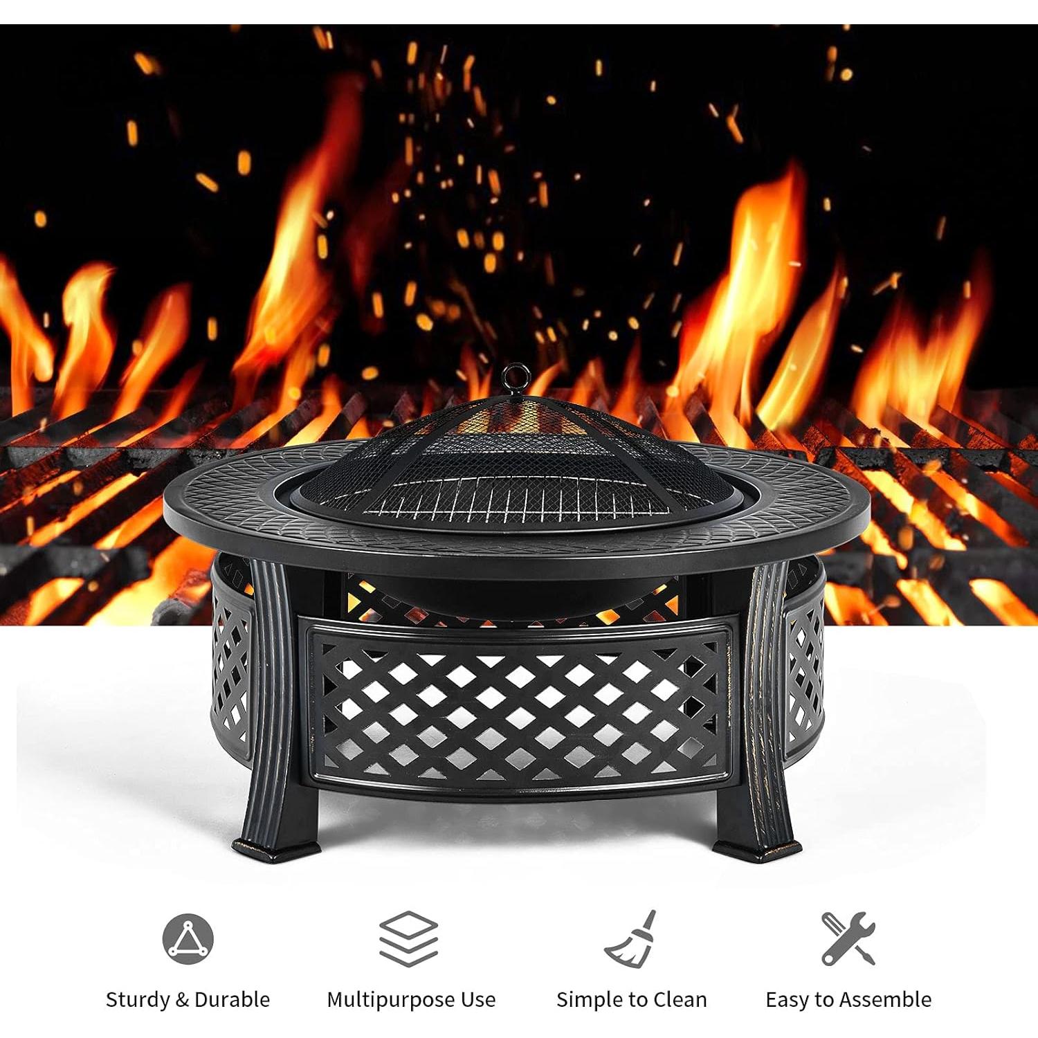 Hoguera Multifuncional Giantex 81 cm Redonda Metal Negra