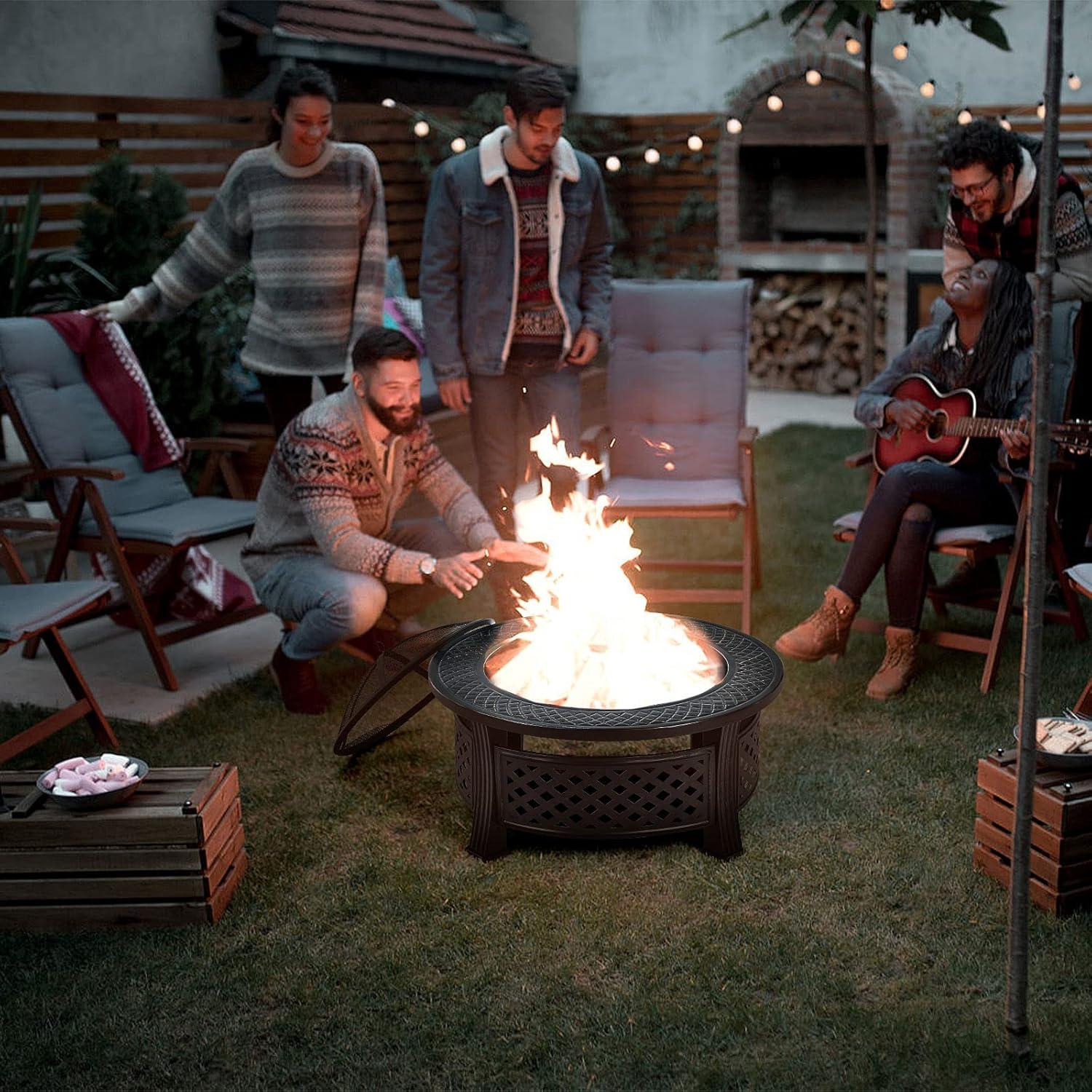 Hoguera Multifuncional Giantex 81 cm Redonda Metal Negra