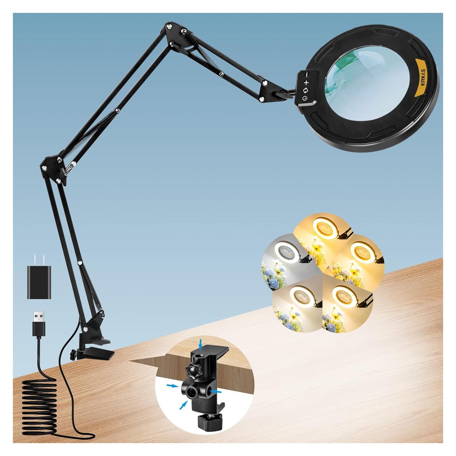 Lupa KIRKAS 12X con Luz LED y Brazo Oscilante 88.9 cm