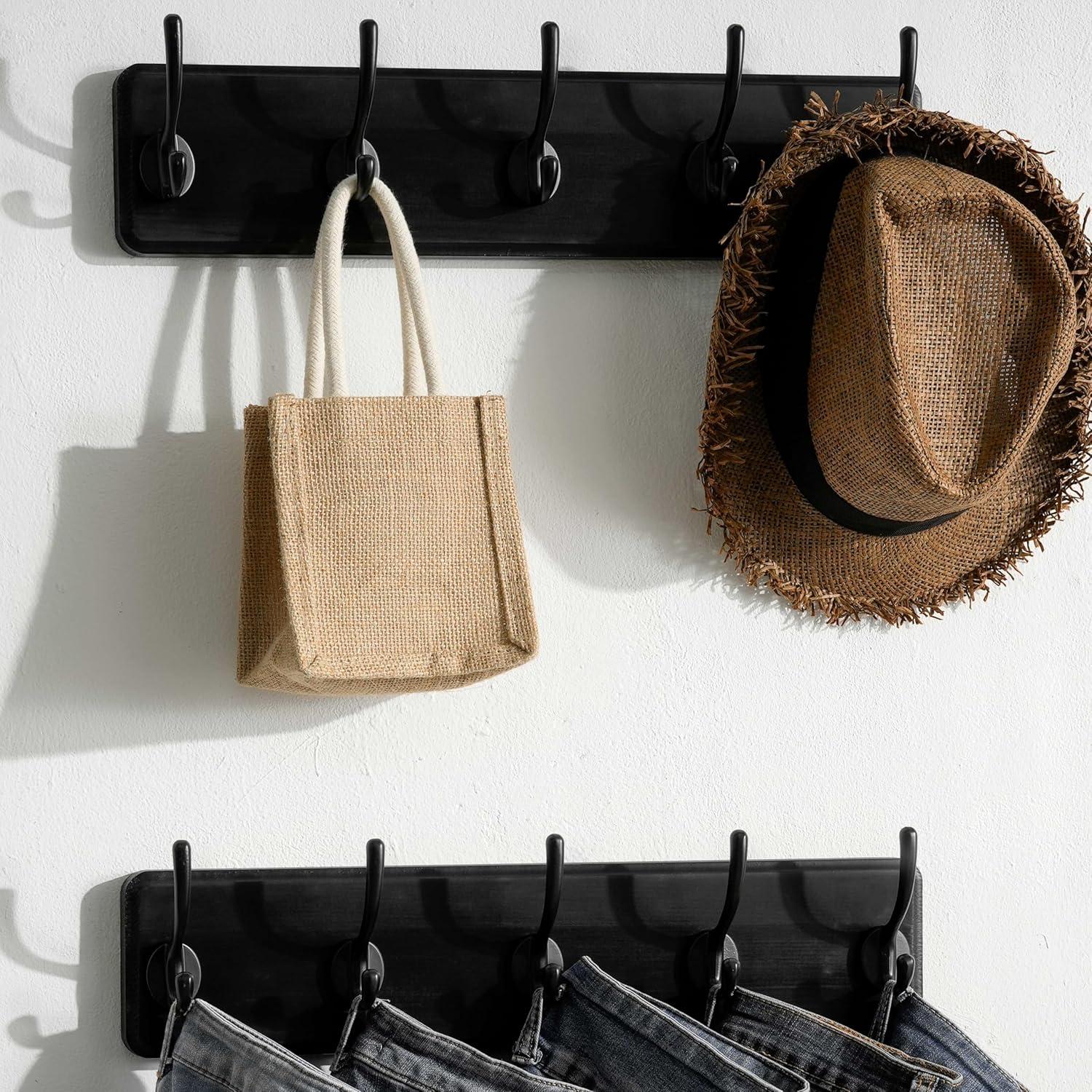 Perchero de Pared Rústico SKOLOO con 5 Ganchos de Madera