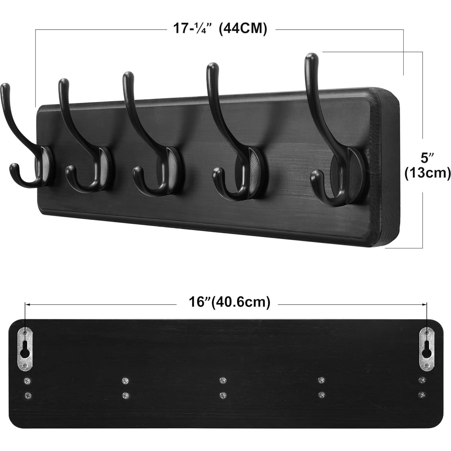 Perchero de Pared Rústico SKOLOO con 5 Ganchos de Madera