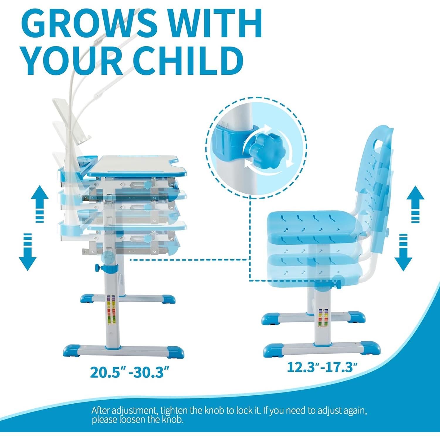 Conjunto de Escritorio y Silla Diroan para Niños Azul