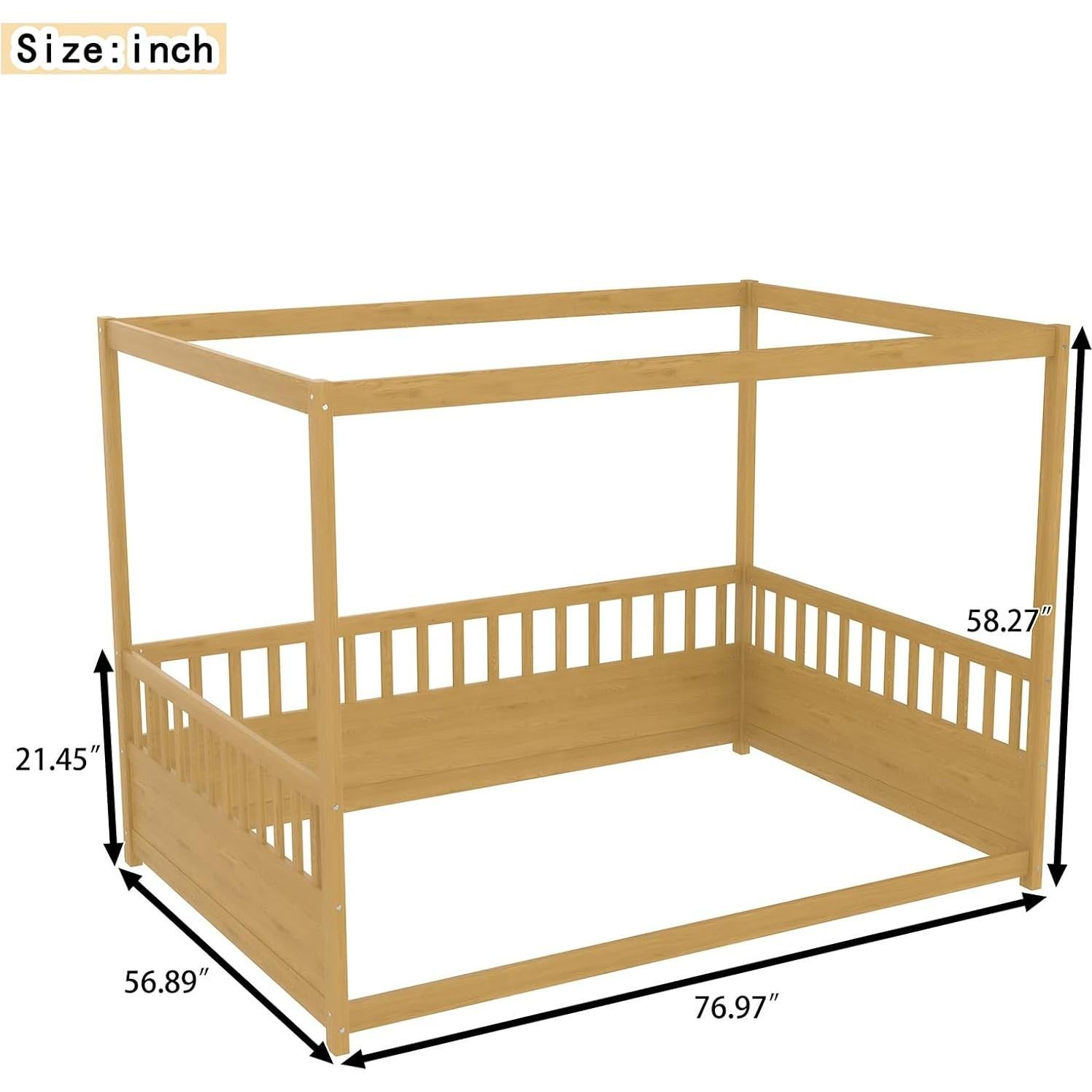 Cama de Piso Montessori NUPczxg de Madera Natural 144.5x195.2 cm