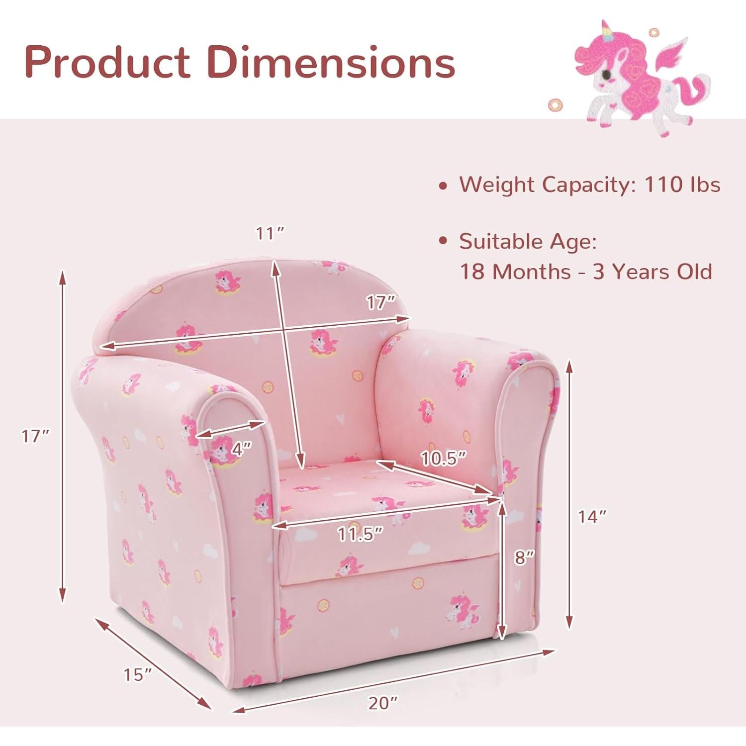 Sofá INFANS para Niños Unicornio, Madera Resistente, 38x43x51cm