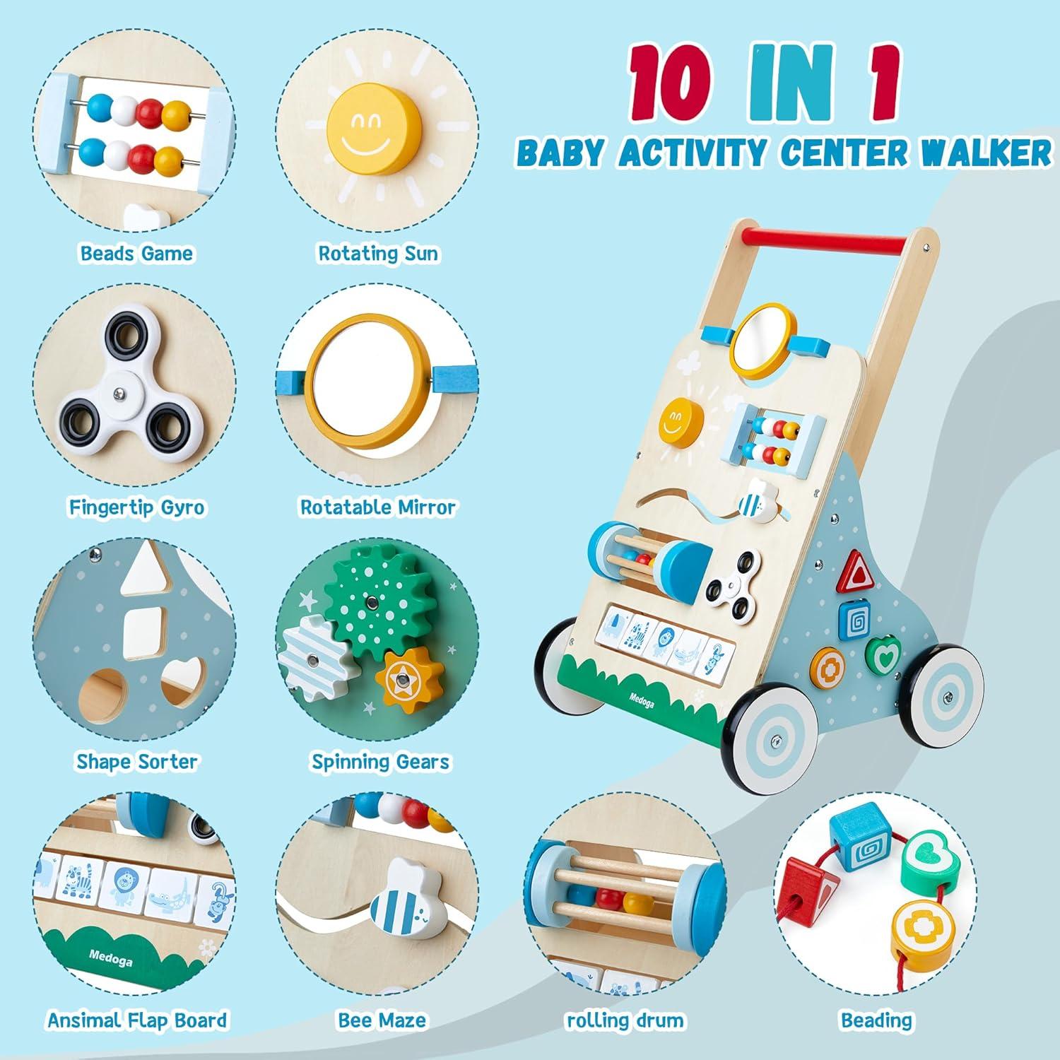 Andador de Madera Medoga BW001 para Bebés 10 en 1 Ajustable