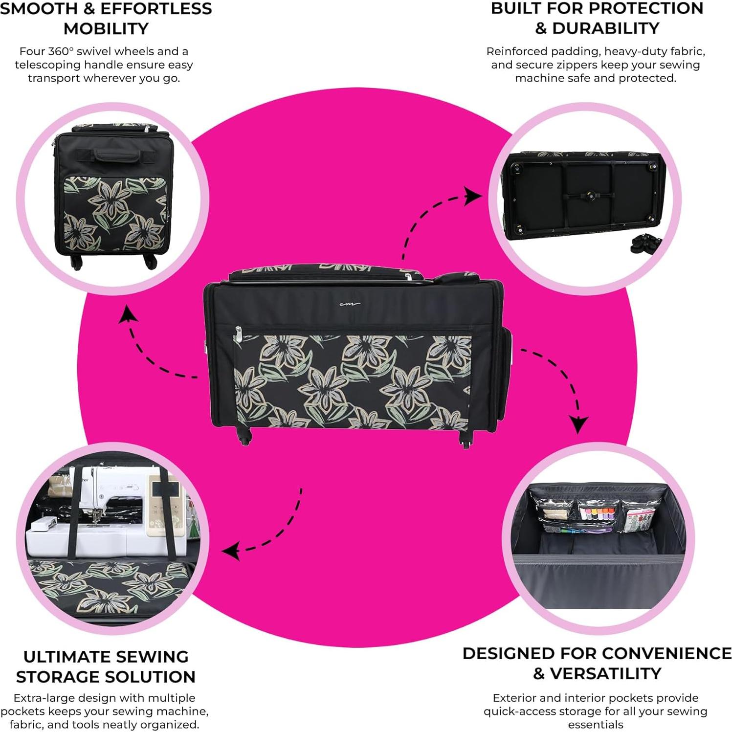 Estuche de Máquina de Coser Todo Mary Jumbo Floral Negro