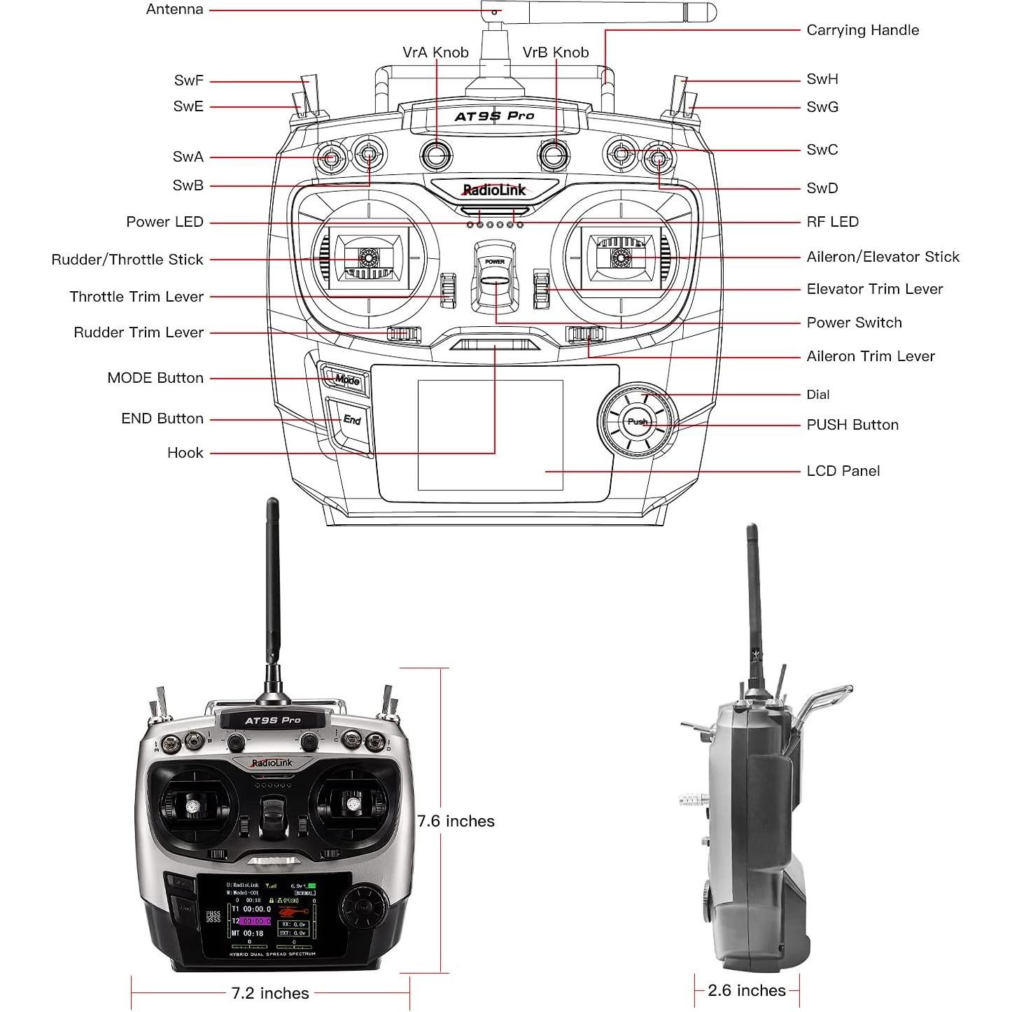 Transmisor y Receptor Radiolink AT9S Pro 10/12 Canales 3.4 km
