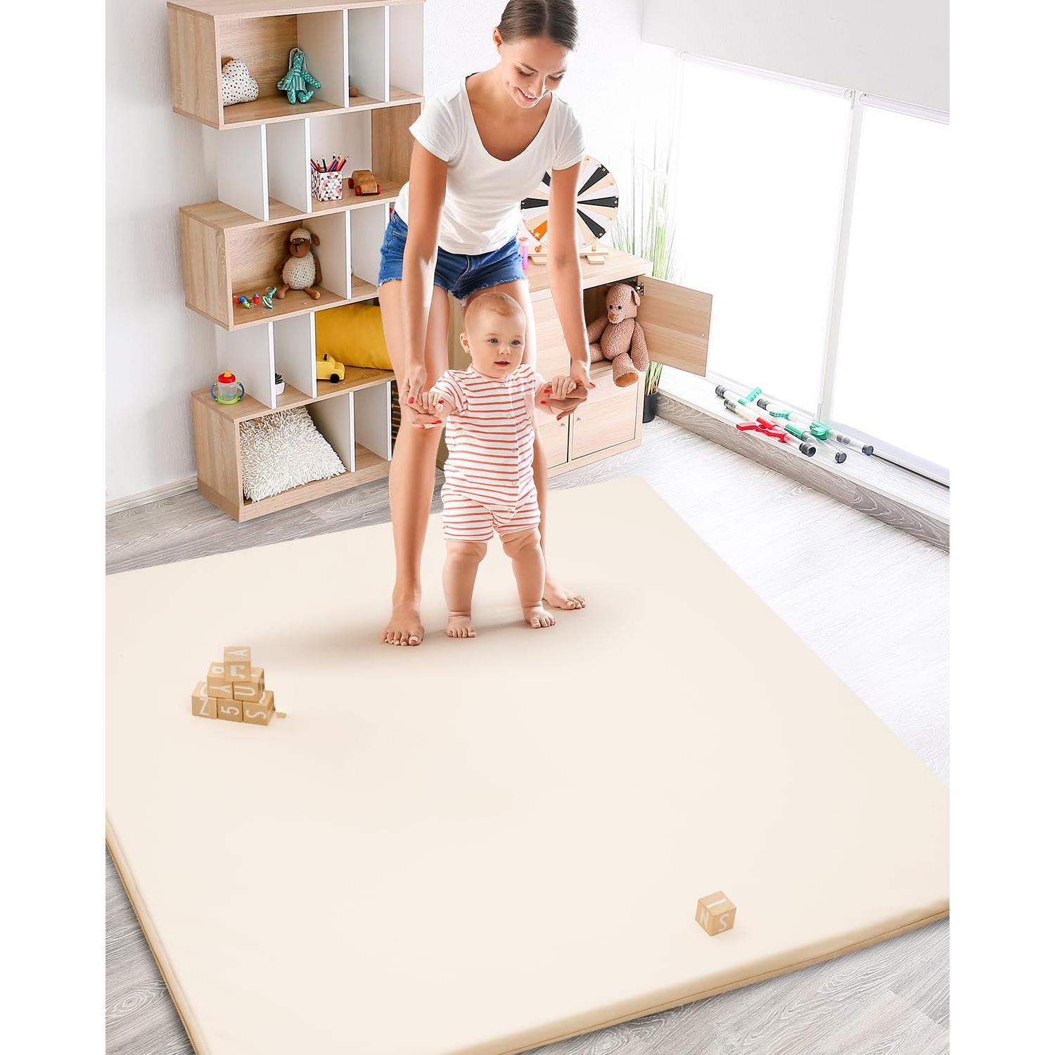 Alfombra de Juego Acolchada 127x127 cm Beige PU Franela