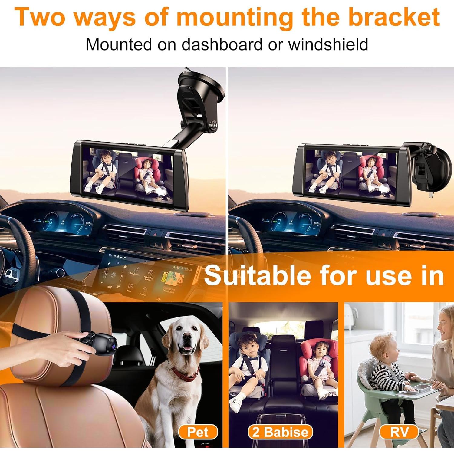 Cámara de Auto para Bebés BOEYOS BM300 Pantalla 7" HD