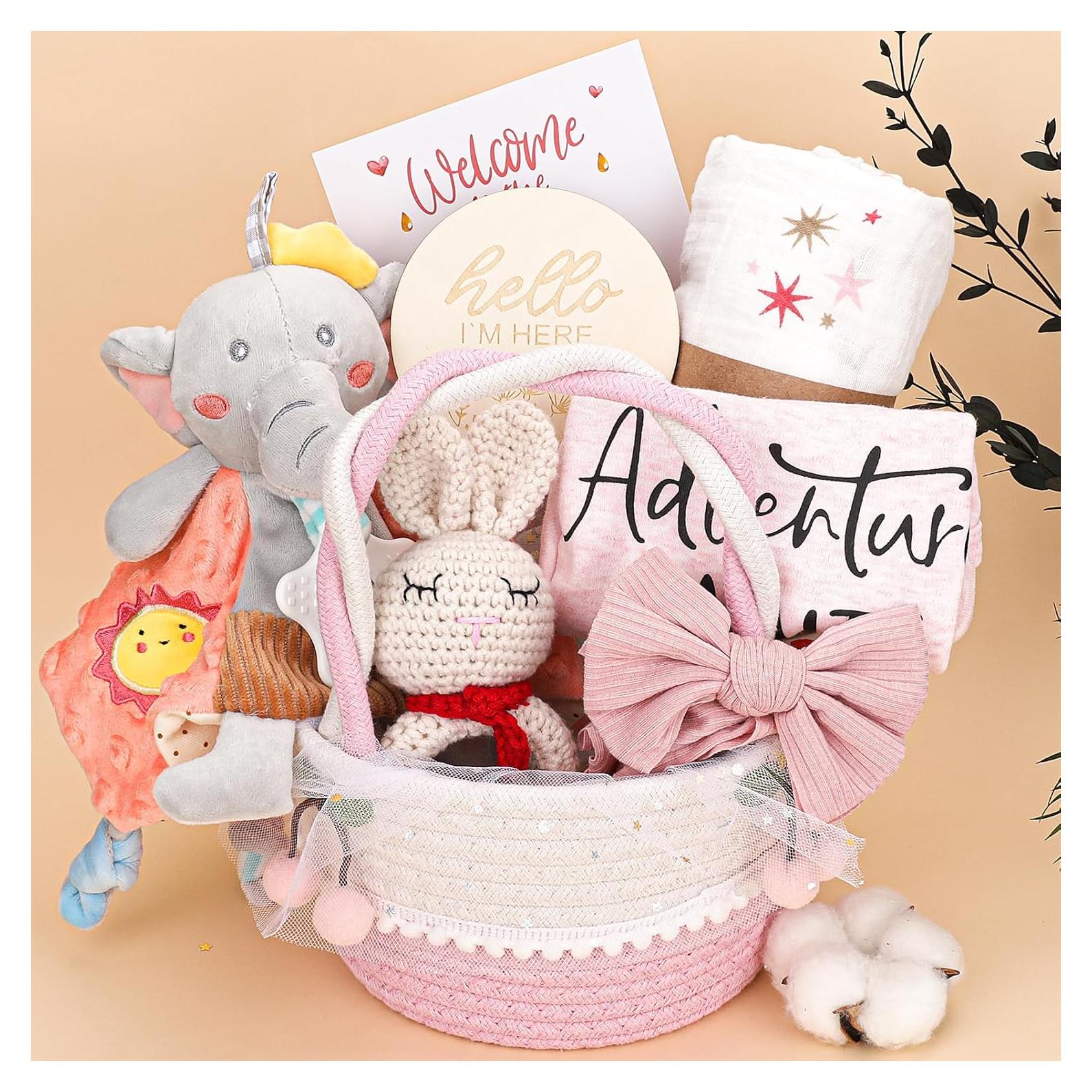 Cesta de Regalos para Niña - Baby Shower 100% Algodón