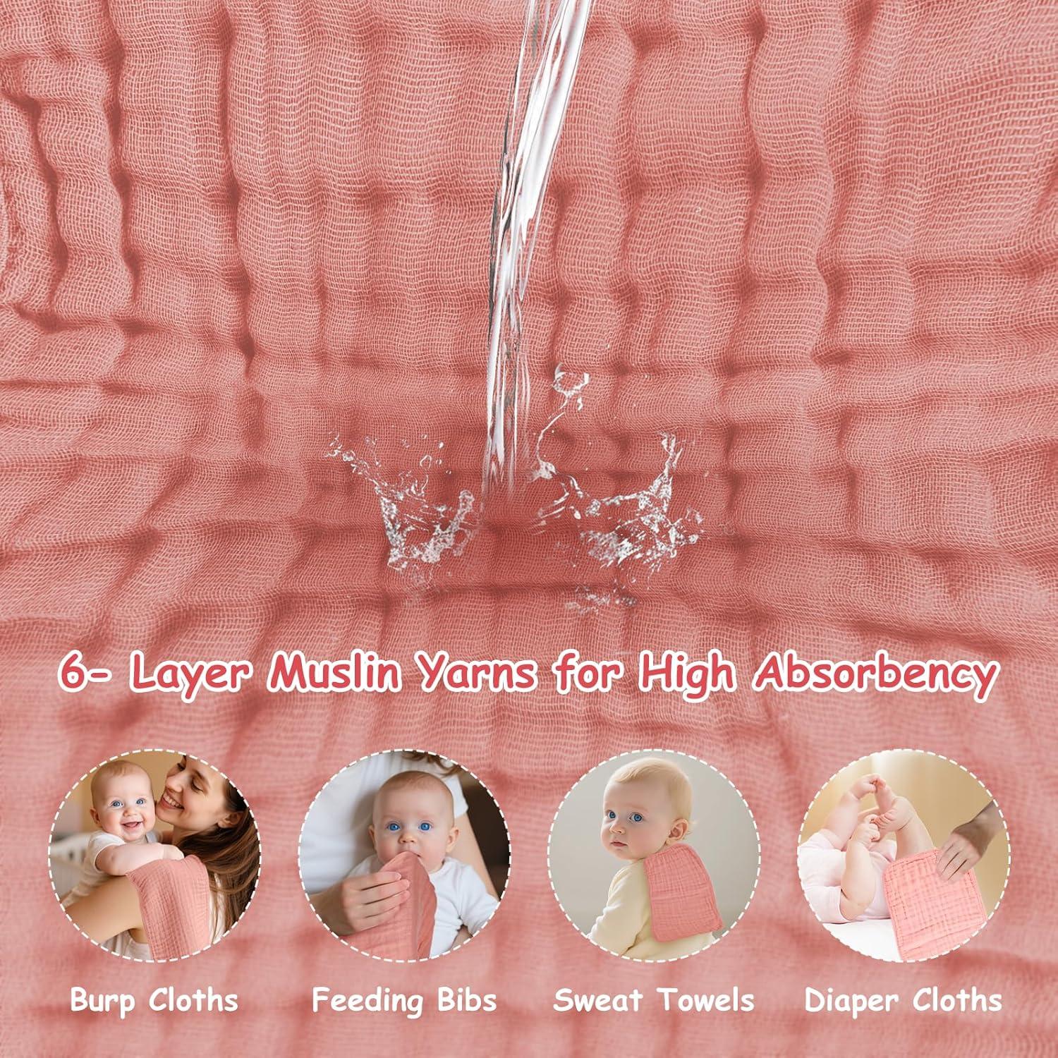 Paños de Eructo TDHD 100% Algodón Muselina 6 Piezas 45.72x25.4cm