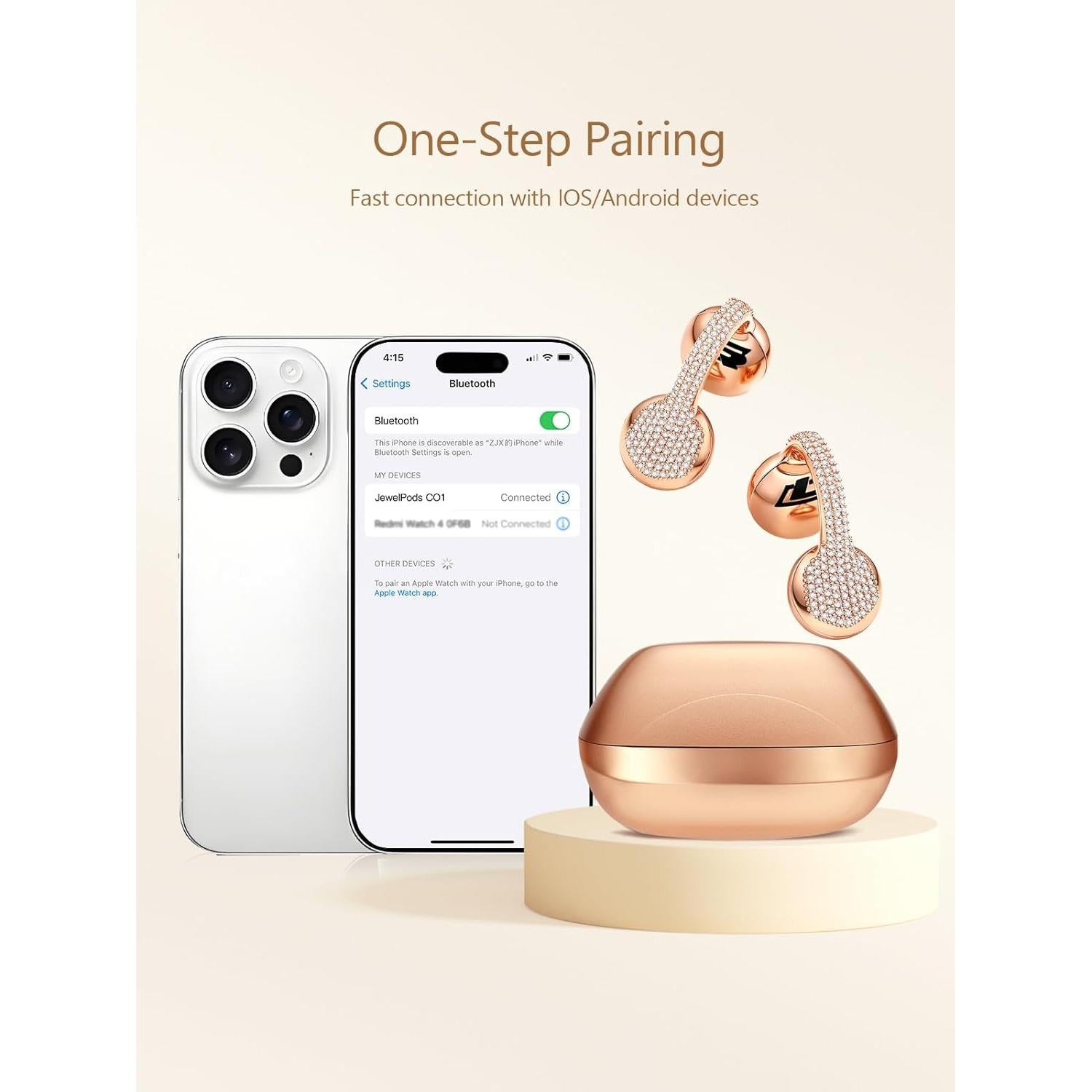 Auriculares Inalámbricos JewelPods C01 Oro Rosa, 72H Batería