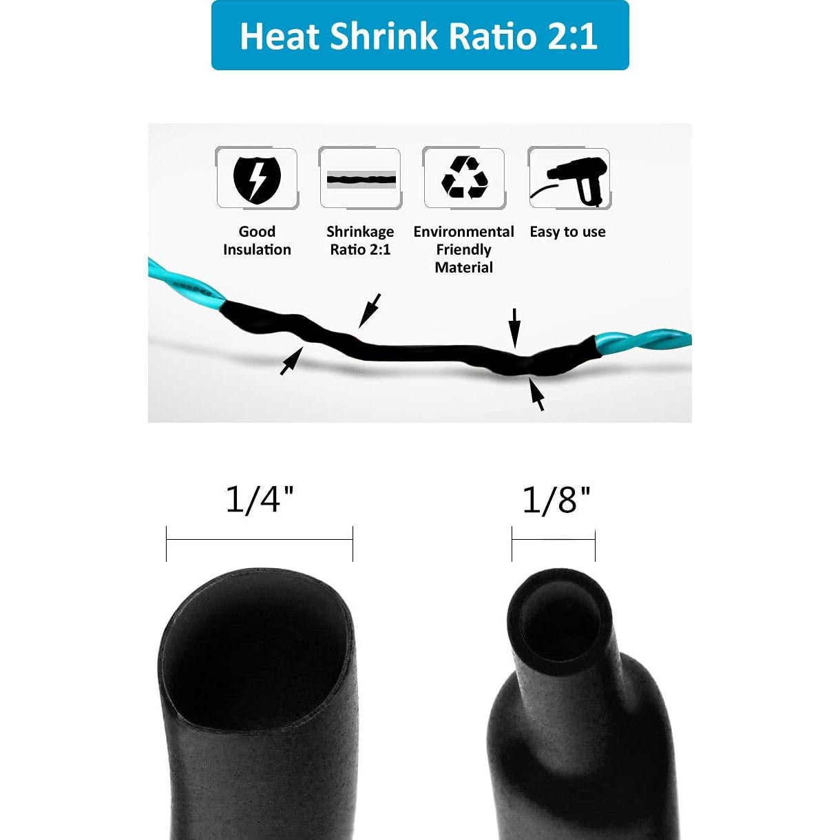 Kit 650 Tubos Termoretráctiles Negros innhom 2:1 Aislantes