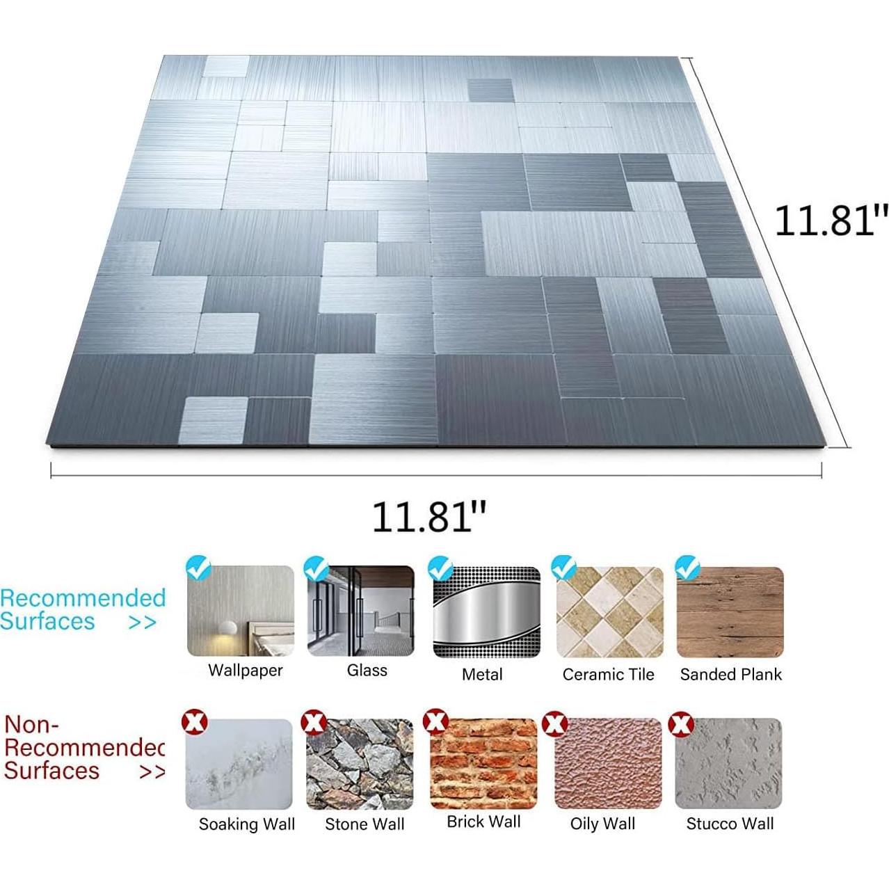 Azulejo Mosaico Autoadhesivo Weimeisc 30x30 cm Acero Inoxidable