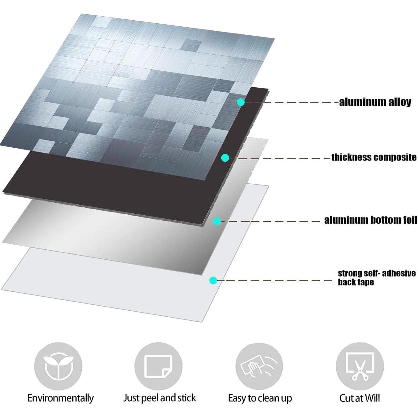 Azulejo Mosaico Autoadhesivo Weimeisc 30x30 cm Acero Inoxidable