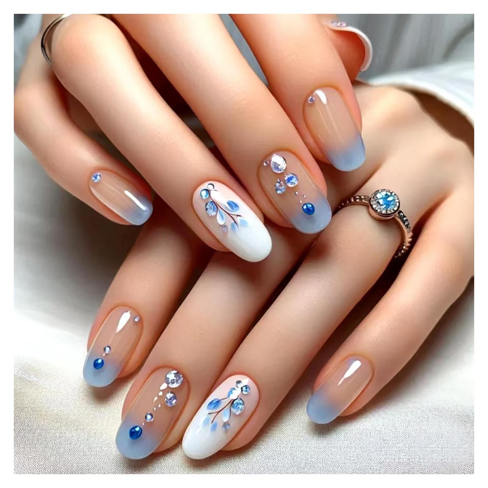 Uñas Artificiales Presionadas CJDLTS Gradiente Azul 24 Pcs