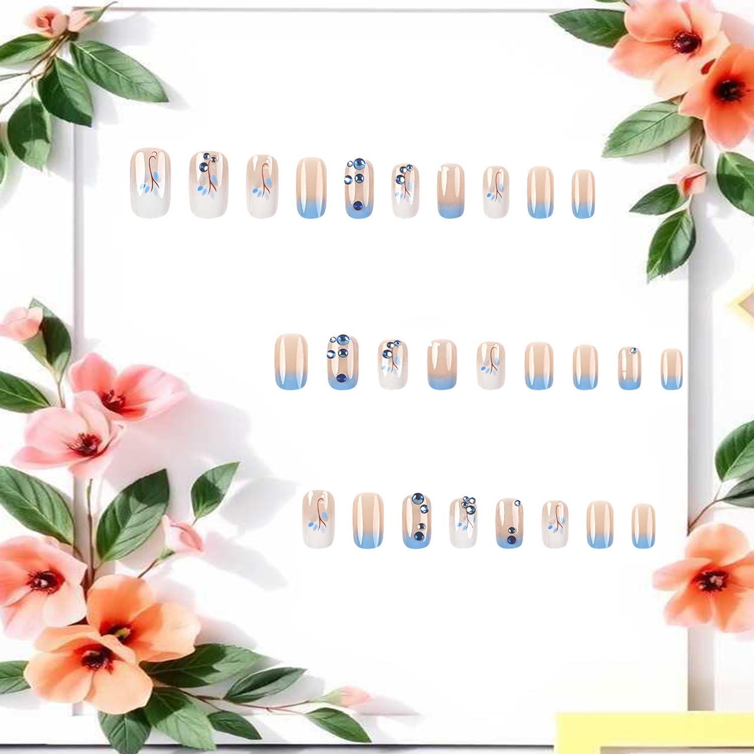 Uñas Artificiales Presionadas CJDLTS Gradiente Azul 24 Pcs