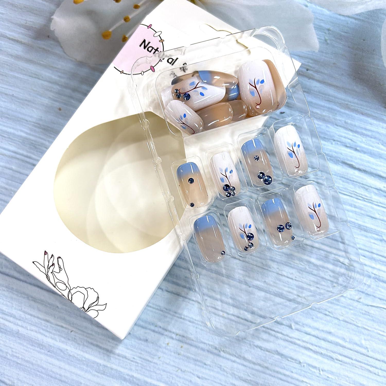 Uñas Artificiales Presionadas CJDLTS Gradiente Azul 24 Pcs