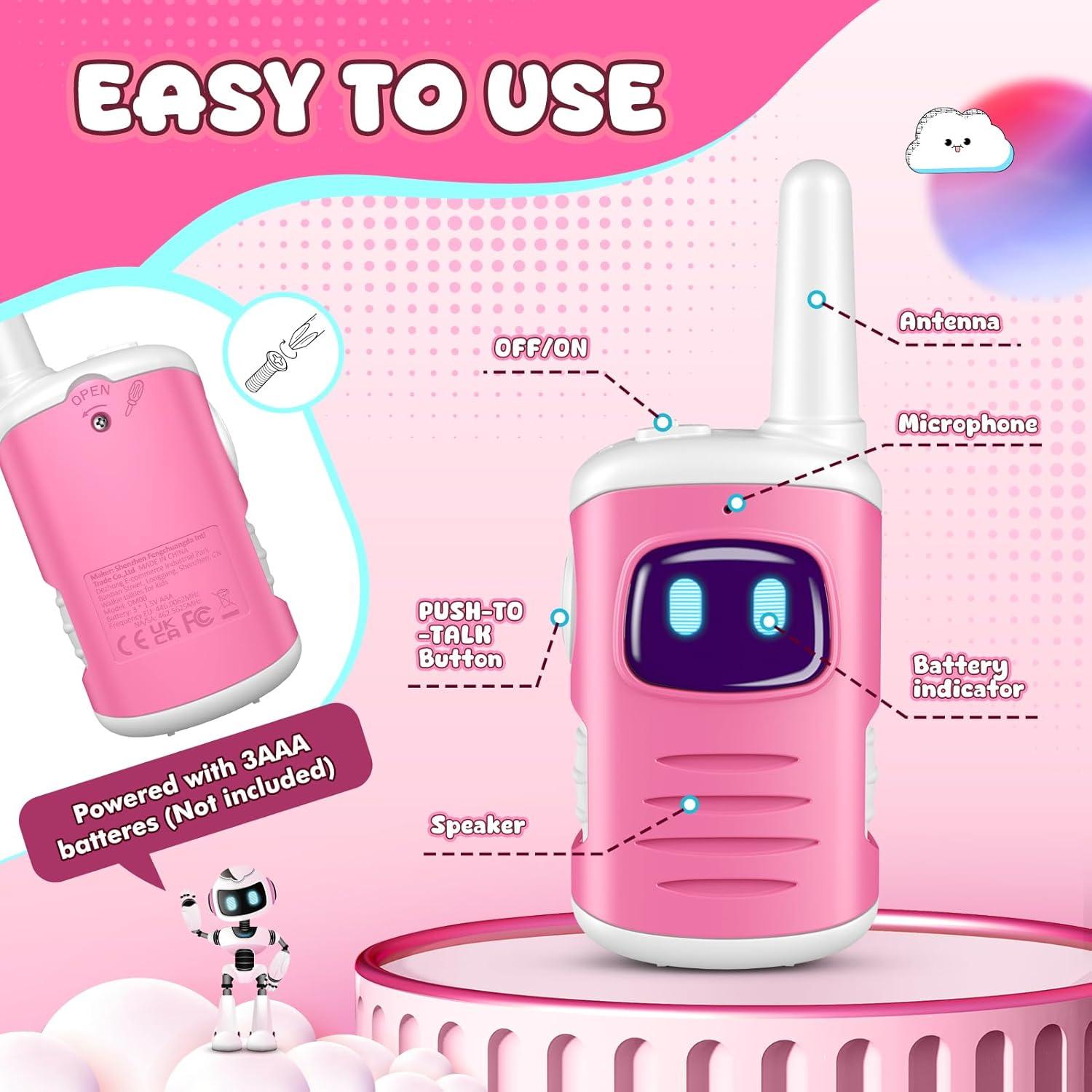 Walkie Talkies Rosa 2 Paquete Comedyfun para Niñas 3-8 Años