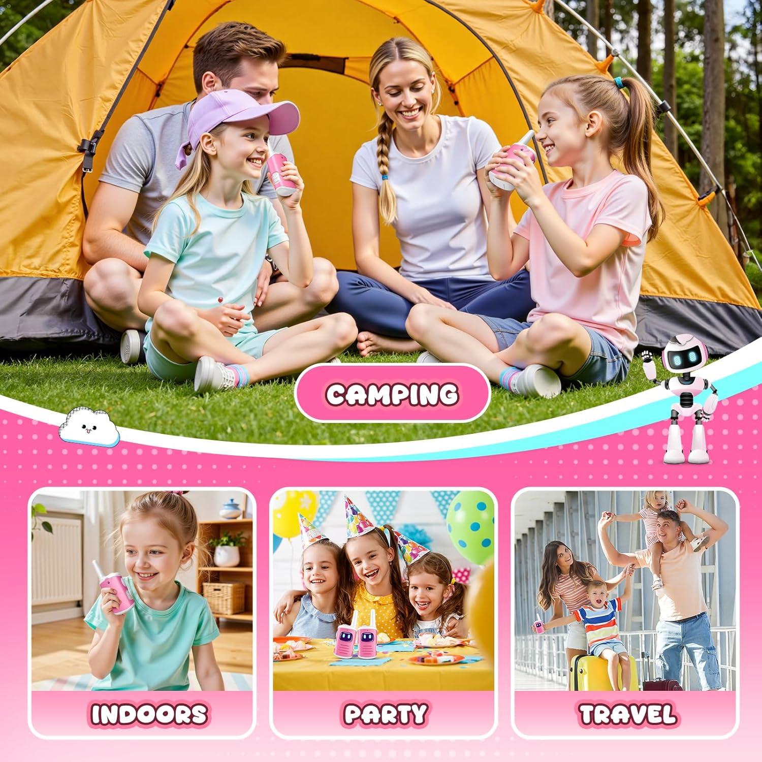 Walkie Talkies Rosa 2 Paquete Comedyfun para Niñas 3-8 Años