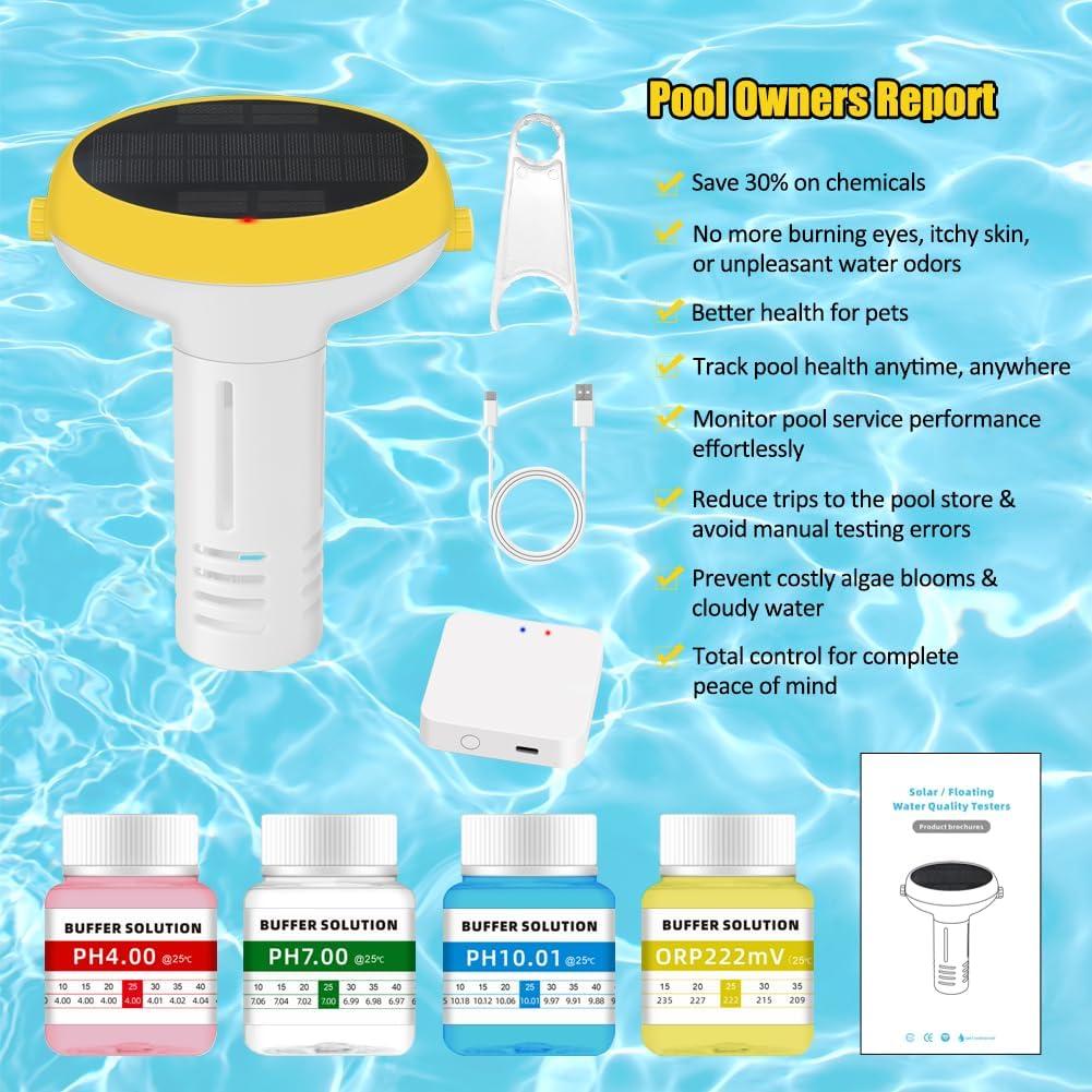Monitor de Piscina Inteligente Yewhick 7 en 1, Cloro y pH