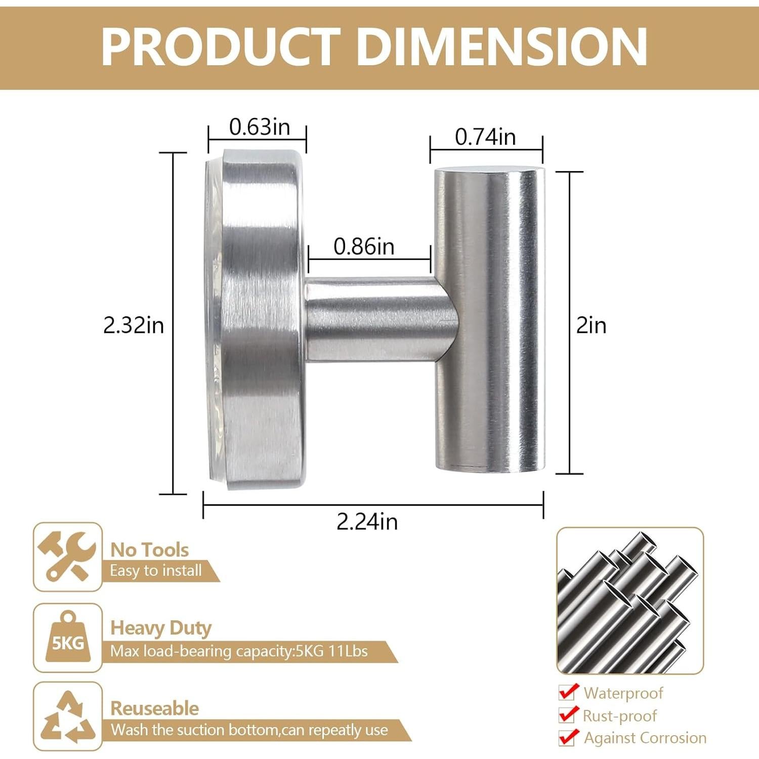 Ganchos de Toalla MNGD de Succión para Ducha 2 Piezas Níquel