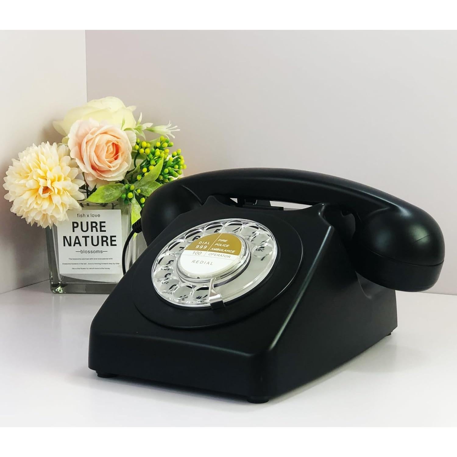 Teléfono de línea fija retro Benotek 8007 negro 80s