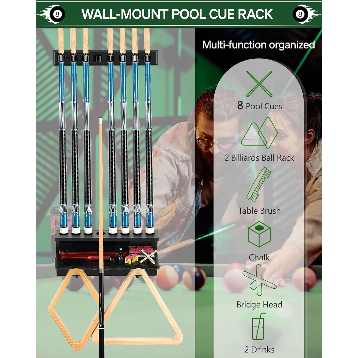 Soporte de Palos de Billar de Pared EXTCCT para 8 Palos - Madera de Roble