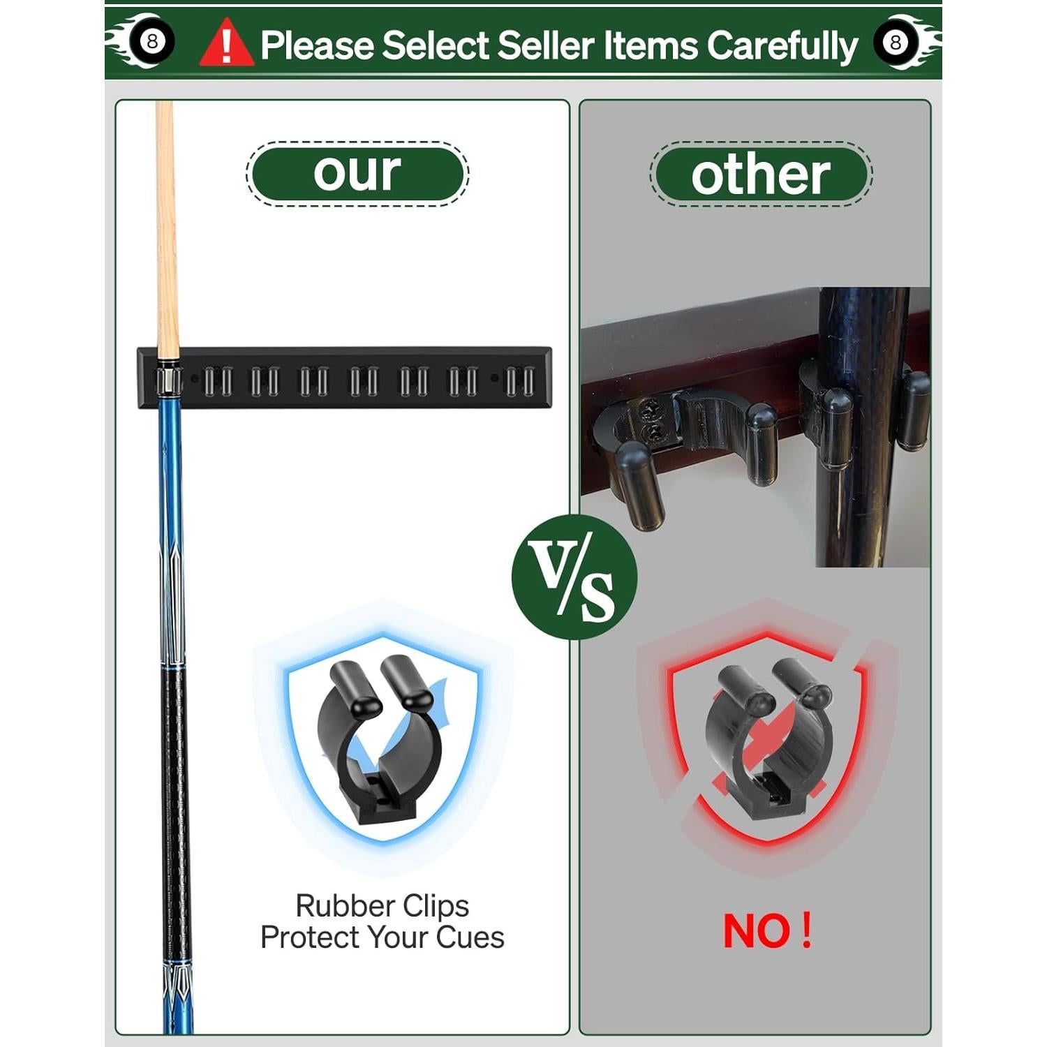 Soporte de Palos de Billar de Pared EXTCCT para 8 Palos - Madera de Roble