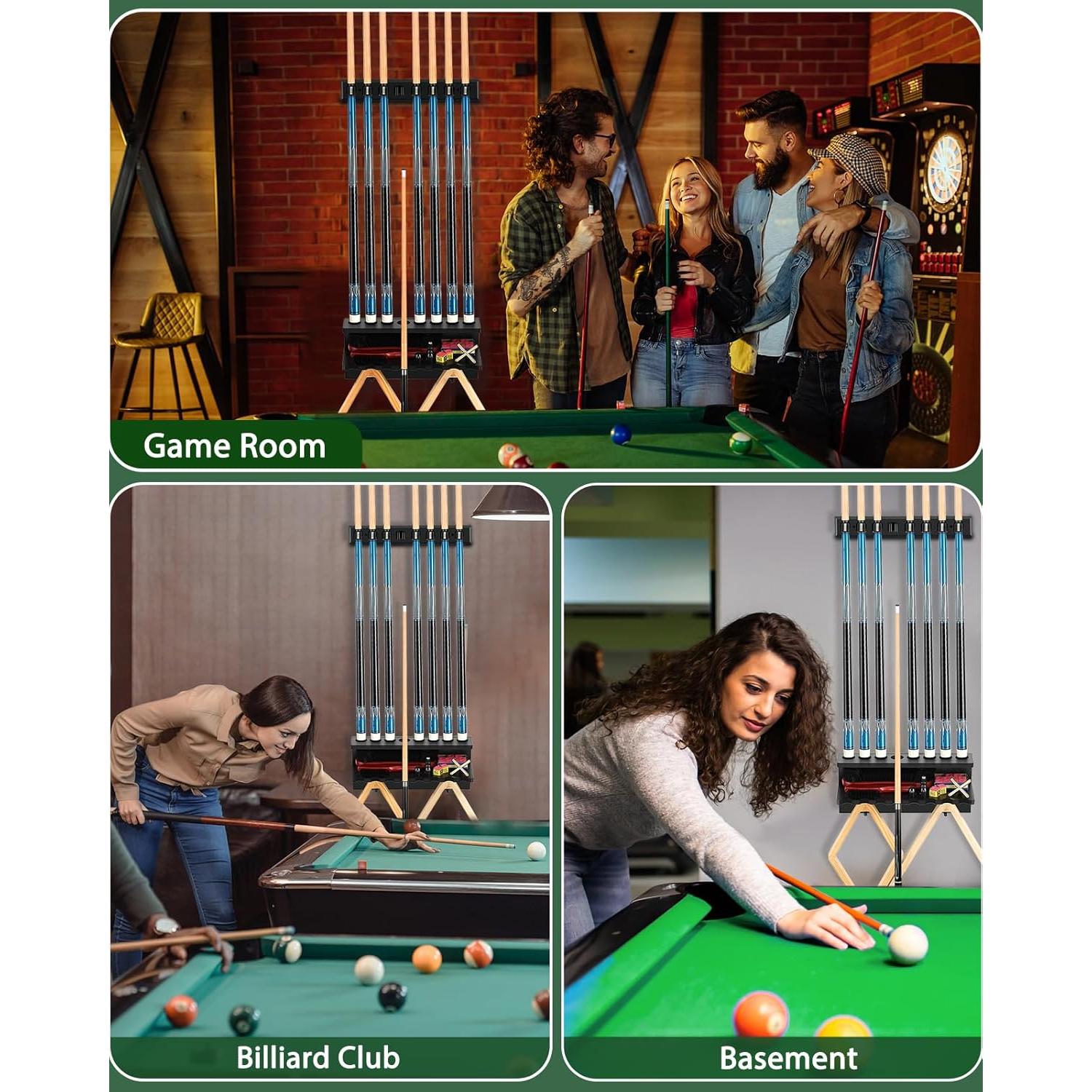 Soporte de Palos de Billar de Pared EXTCCT para 8 Palos - Madera de Roble