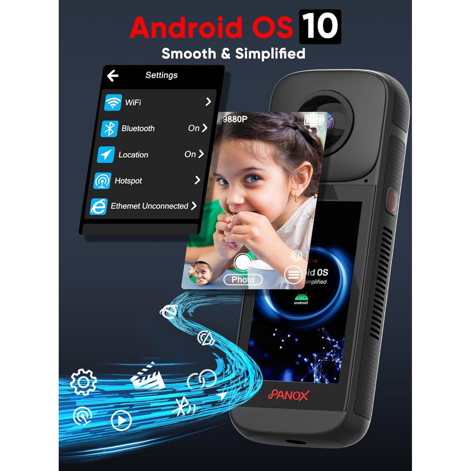 Cámara Vlog PANOX V2 360 - Video 5.7K, Foto 72MP, Pantalla 3"