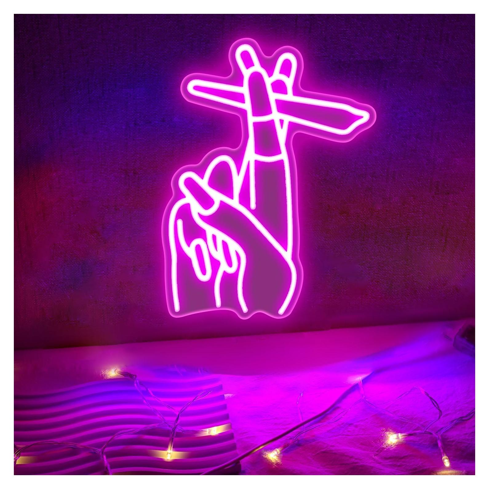 Letrero de Neón LED Auspical Mano con Uñas Rosadas 30x40cm