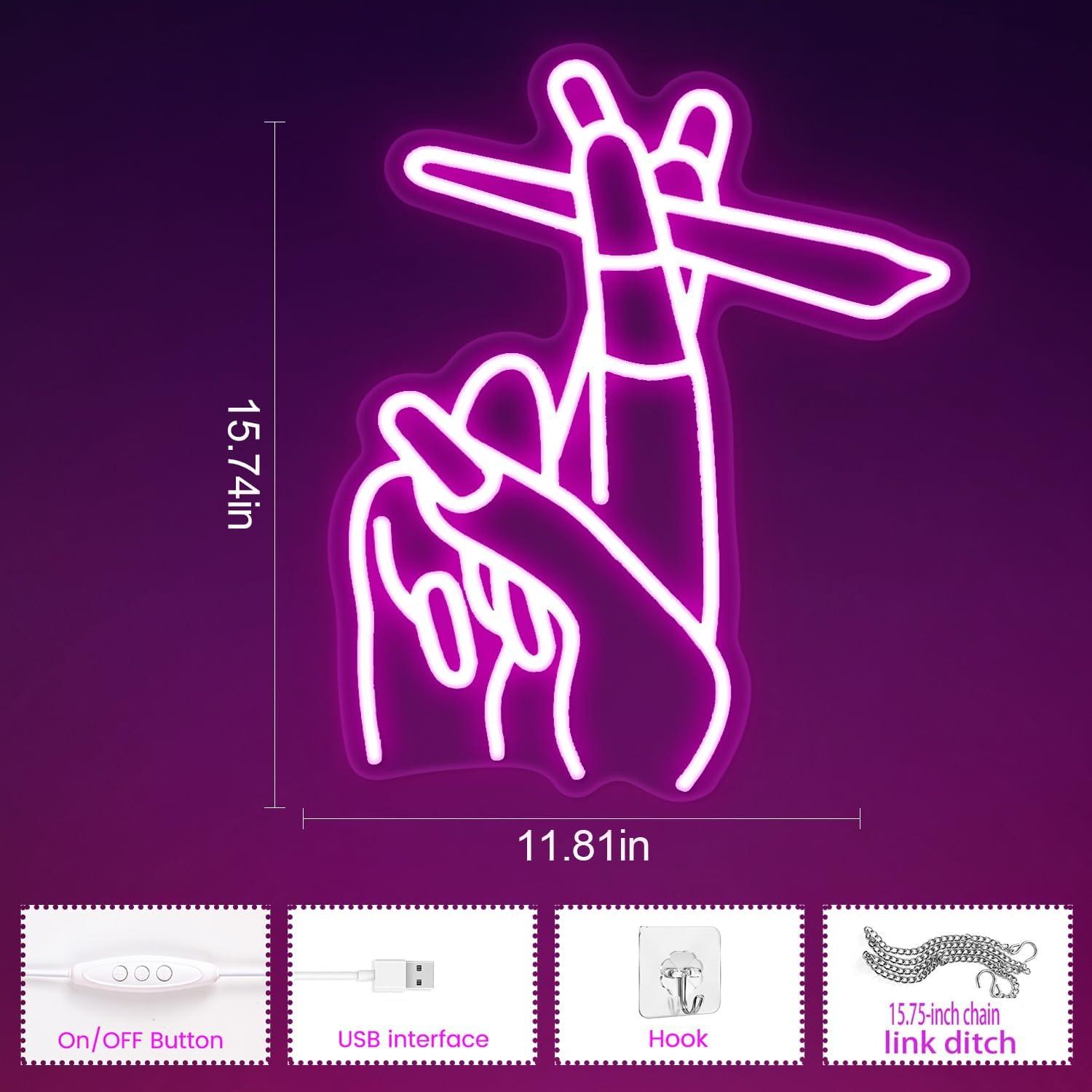 Letrero de Neón LED Auspical Mano con Uñas Rosadas 30x40cm