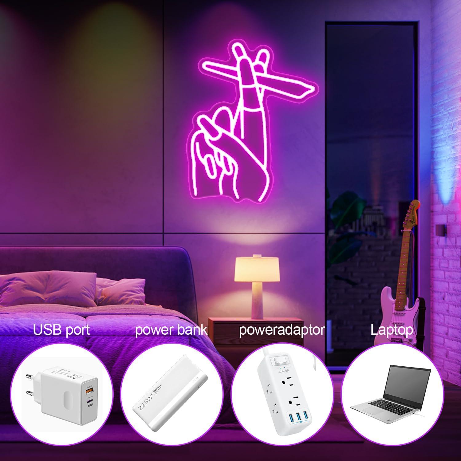 Letrero de Neón LED Auspical Mano con Uñas Rosadas 30x40cm