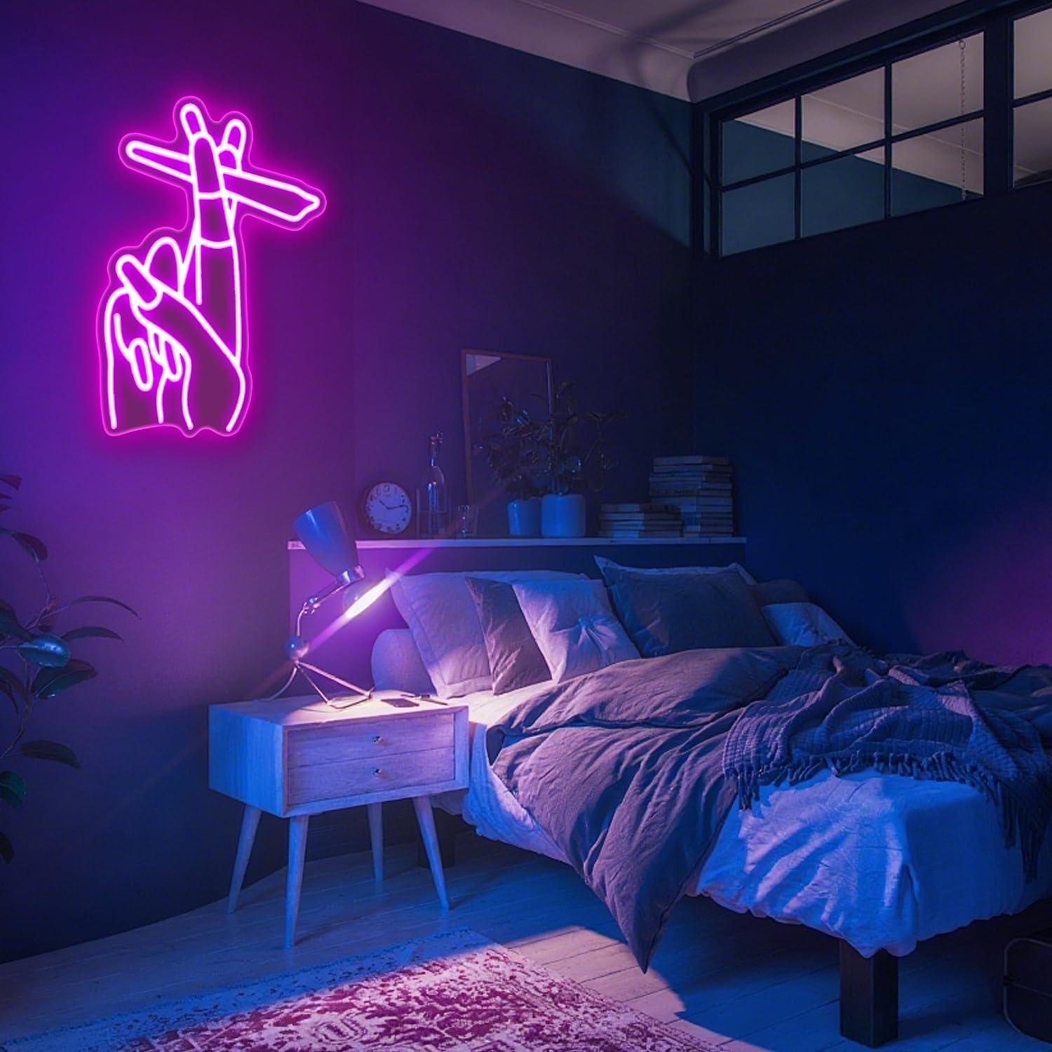 Letrero de Neón LED Auspical Mano con Uñas Rosadas 30x40cm